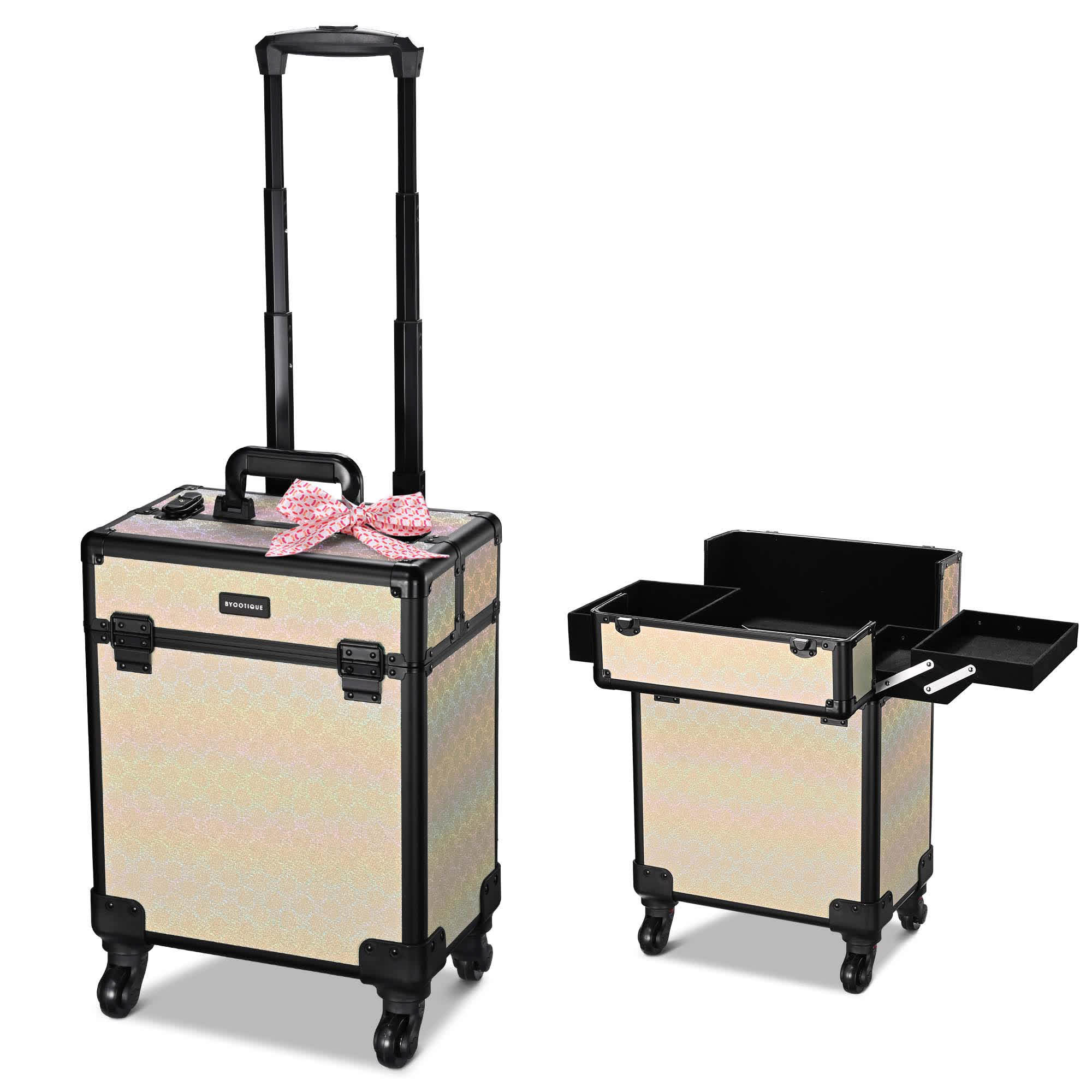 Yescom 12MKC028-SM-FMN10-LO Byootique Rolling Makeup Train Case Cosmetic Trolley Organizer Grace ForgetMeNot