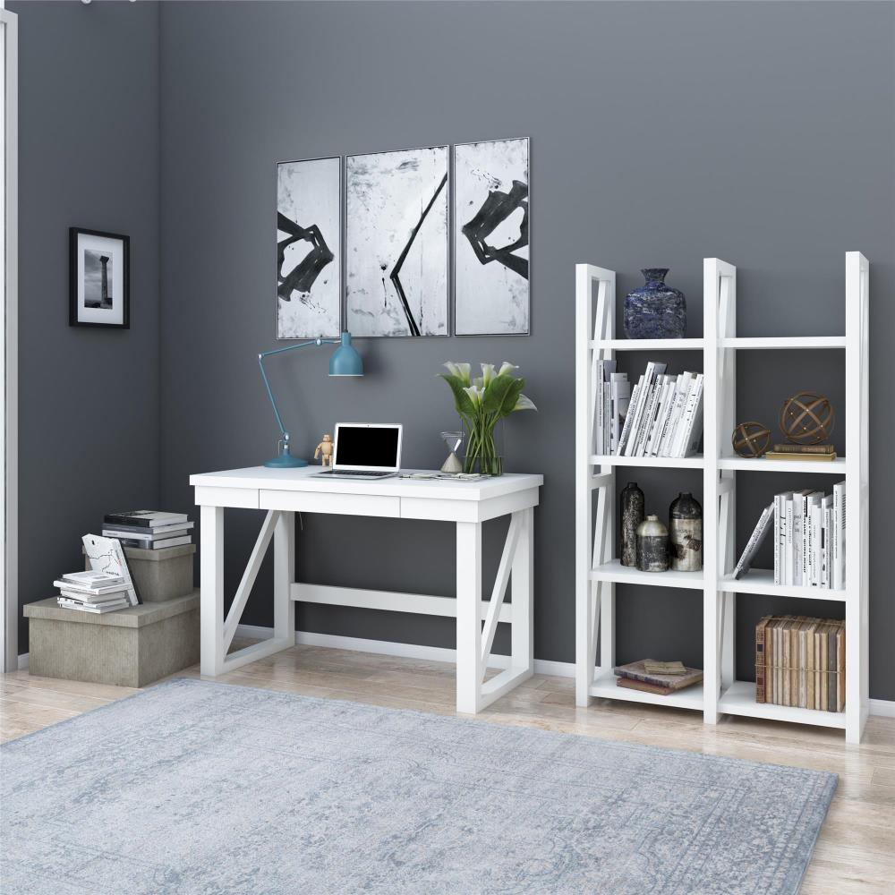 Crestwood Transitional White Painted Wood Computer Desk with Drawer