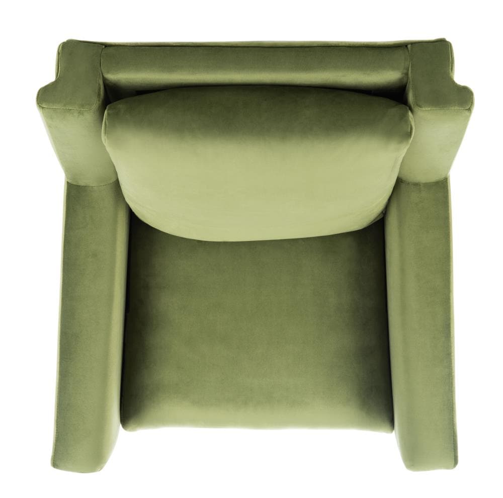 Olive Velvet and Natural Wood Mid-Century Arm Chair