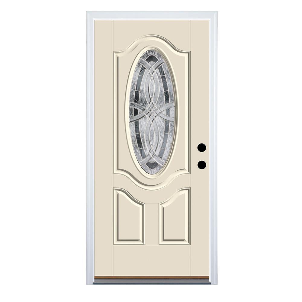 Therma-Tru B6S30SD8PDVZTCCZUULIB4 TerraCourt Entry Door 36-in x 80-in x 4-9/16-in Fiberglass Oval lite Left-hand inswing Ready to Paint Unfinished Prehung Front Door with Brickmould Insulating core