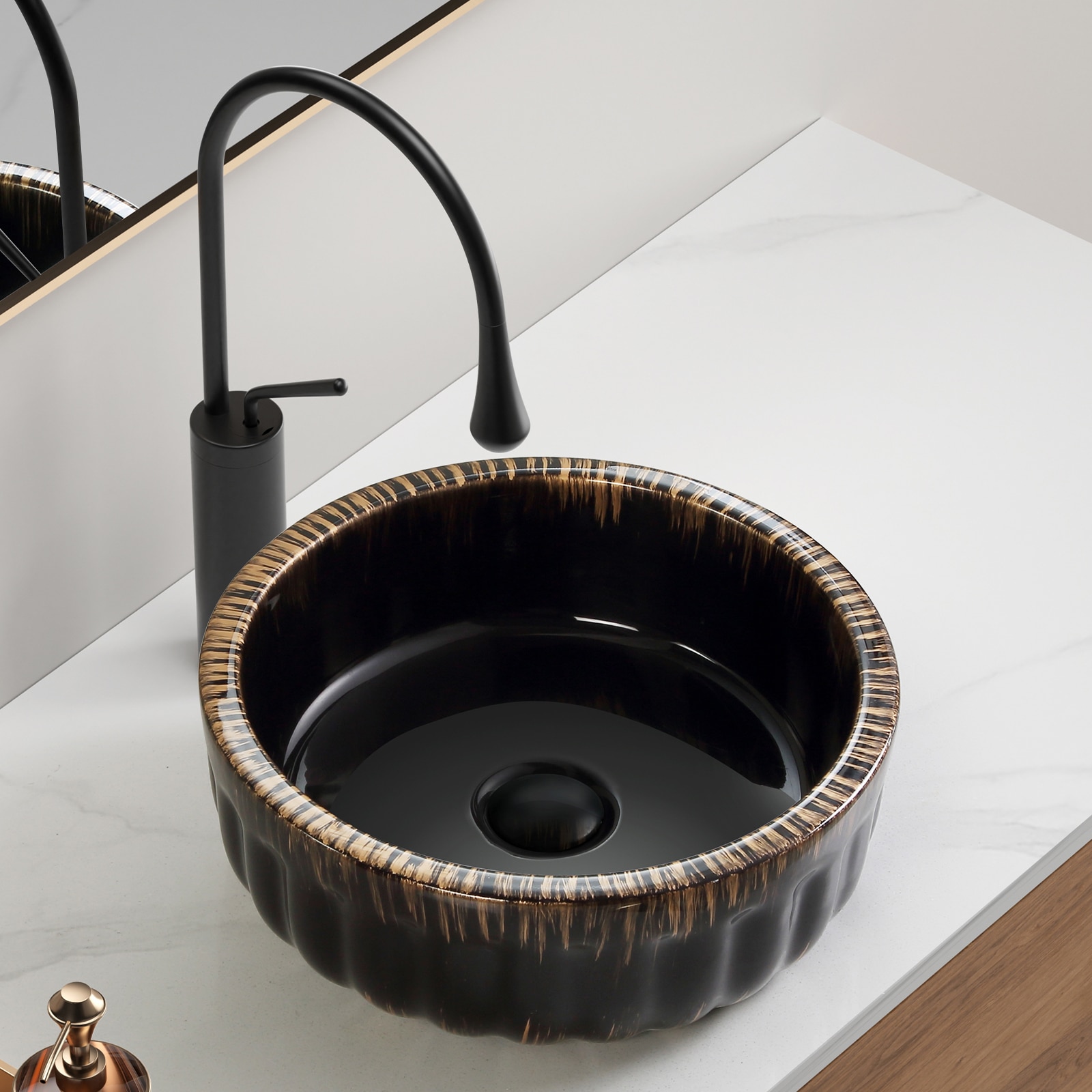 Boho Havens 15-in x 15-in Ceramic Square Above Counter Vessel Bathroom Sink in Black