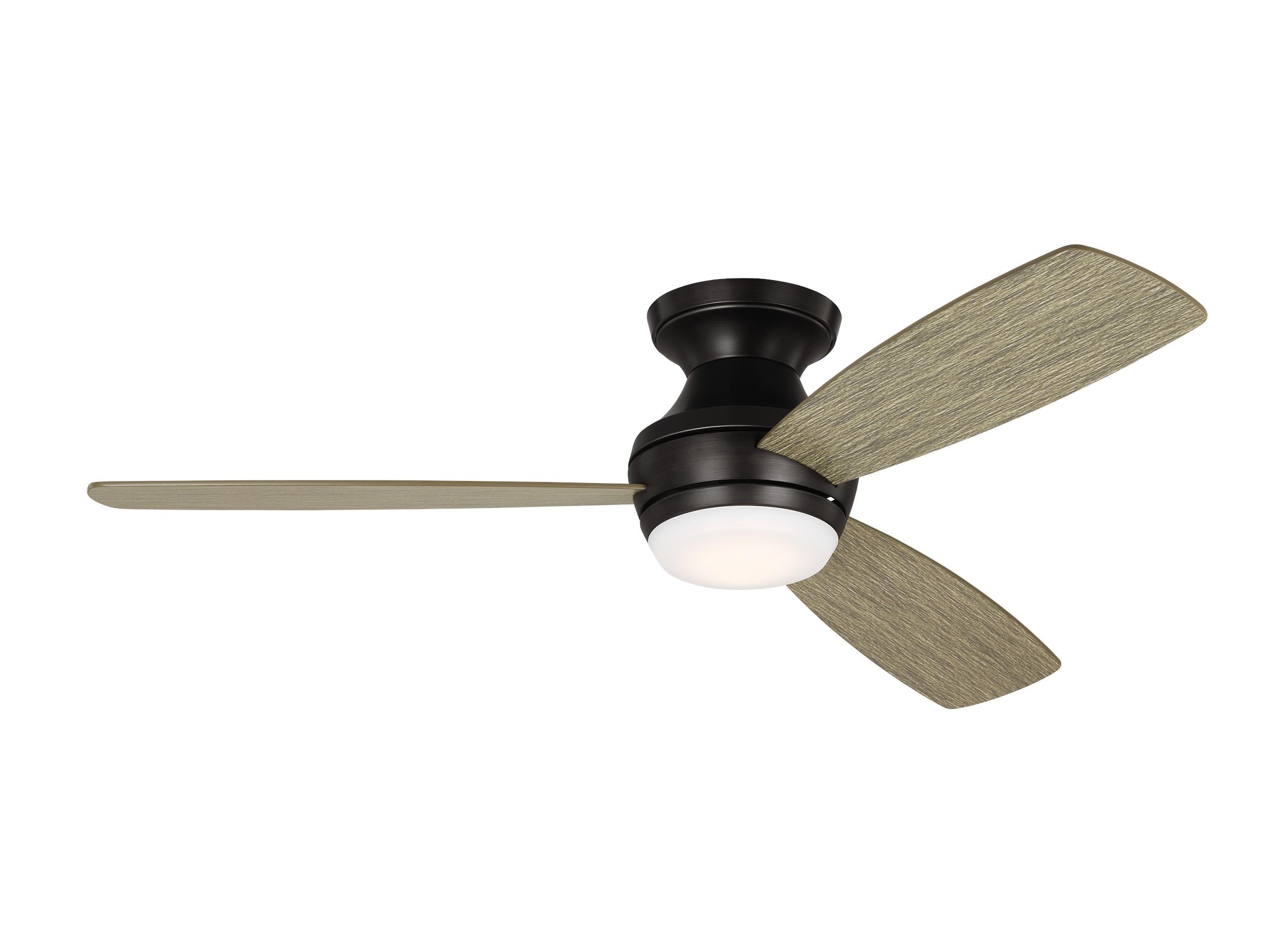 Generation Lighting 3IKR52AGPD Ikon 52-in Integrated LED Flush Mount Aged Pewter with Light Grey Weathered Oak Blades Propeller Ceiling Fan With Light - Remote Included ( 3 -Blade )