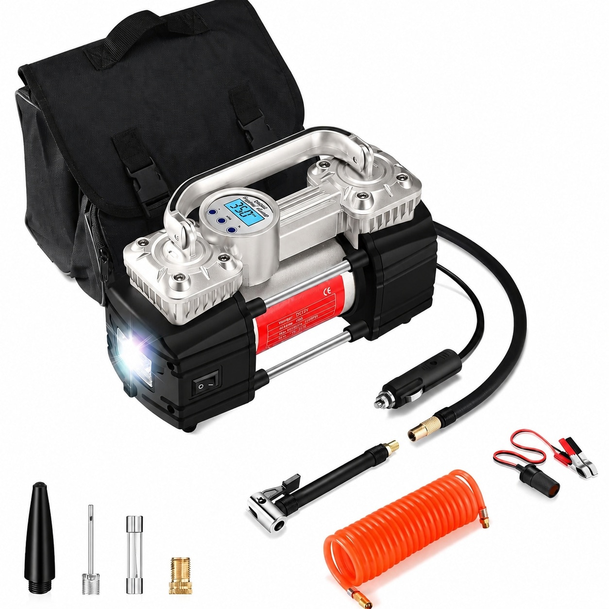 DYRCJ  Portable Car Tire Inflator 12V Heavy Duty Double Cylinder Air Compressor Pump with LED Light and Digital Gauge for Auto Truck SUV RV