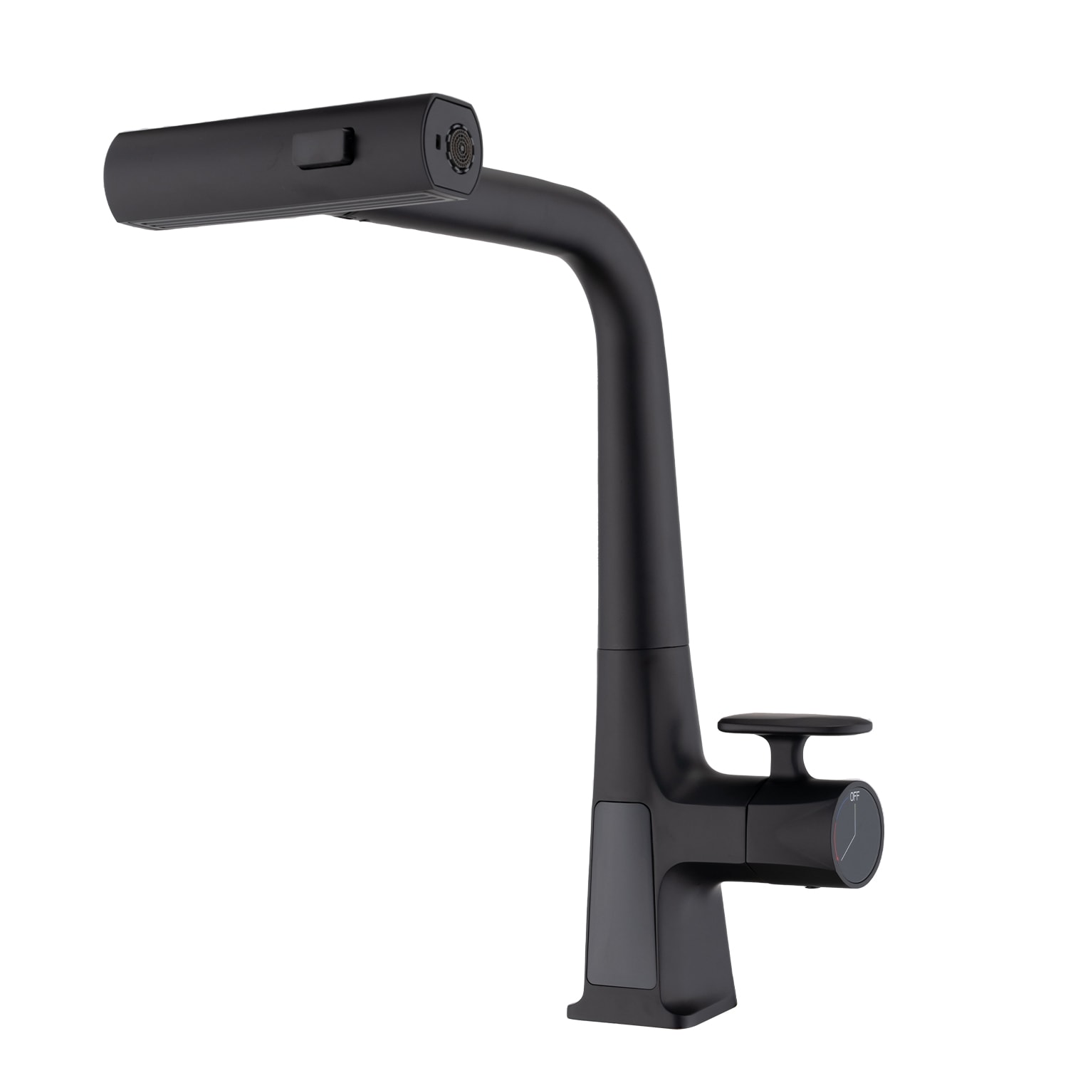 RITSU  Matte Black Waterfall Kitchen Faucet with Temperature Display Single Handle Kitchen Faucet with Pull Down Sprayer Modern Kitchen Sink Faucet and 360 degree swivel spout and Single Handle control and waterfall flow