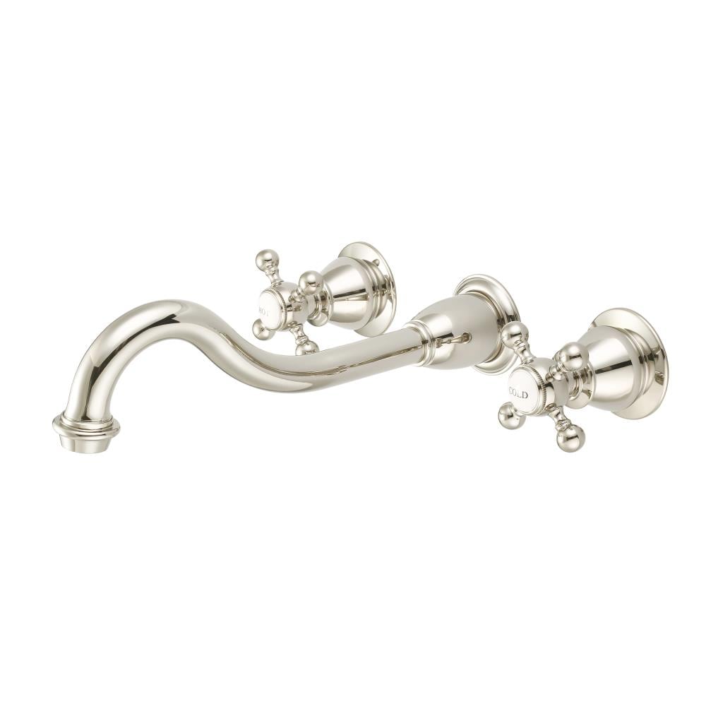 Water Creation F4-0001-05-BX F4 Polished Nickel Wall-mount 2-handle High-arc Commercial/Residential Handle Bathroom Sink Faucet