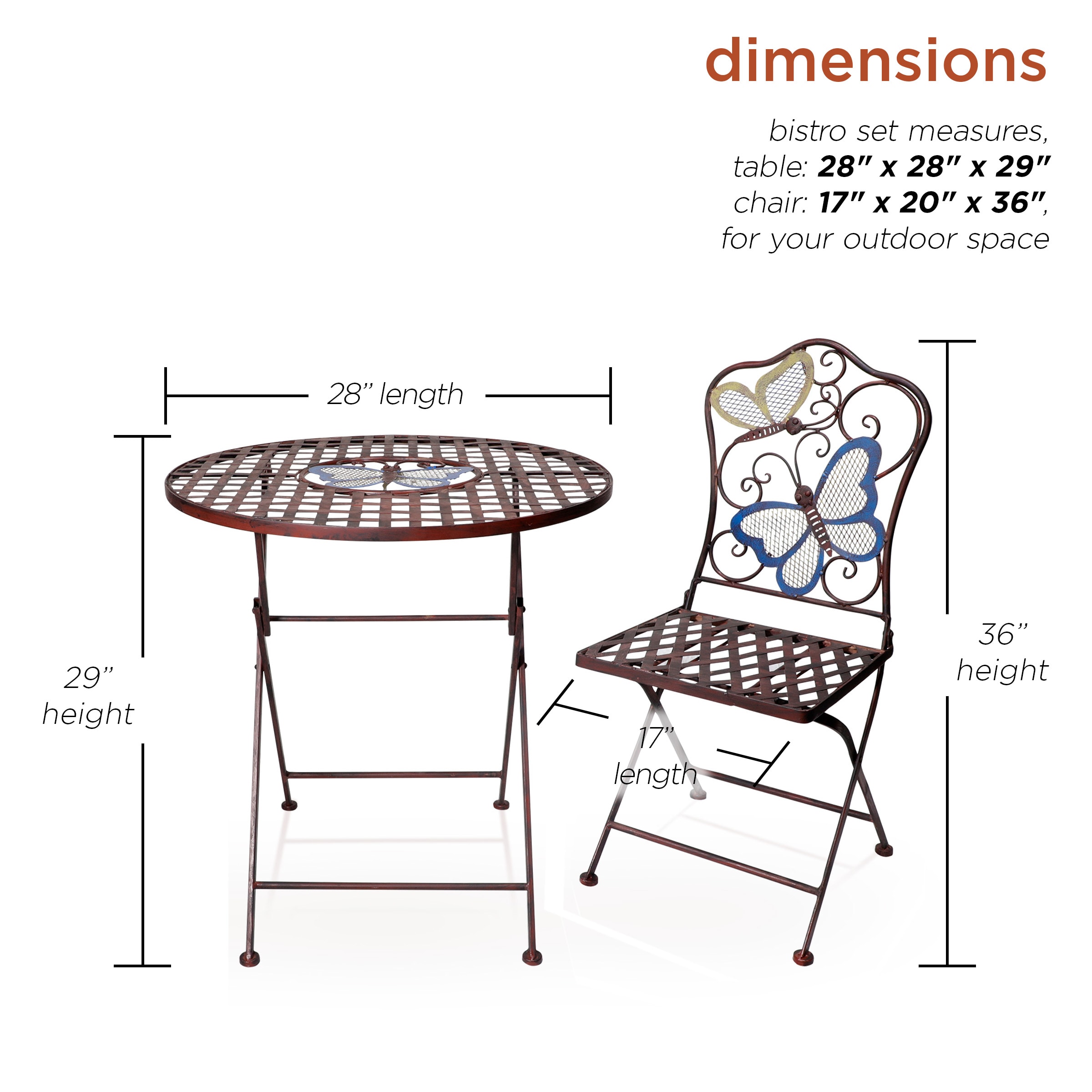 Bronze Butterfly Design 3-Piece Folding Bistro Set