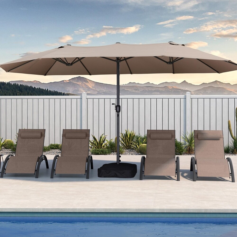PURPLE LEAF LS03-STUM15-BN 15-ft Aluminum Beige Crank Market Patio Umbrella with Base