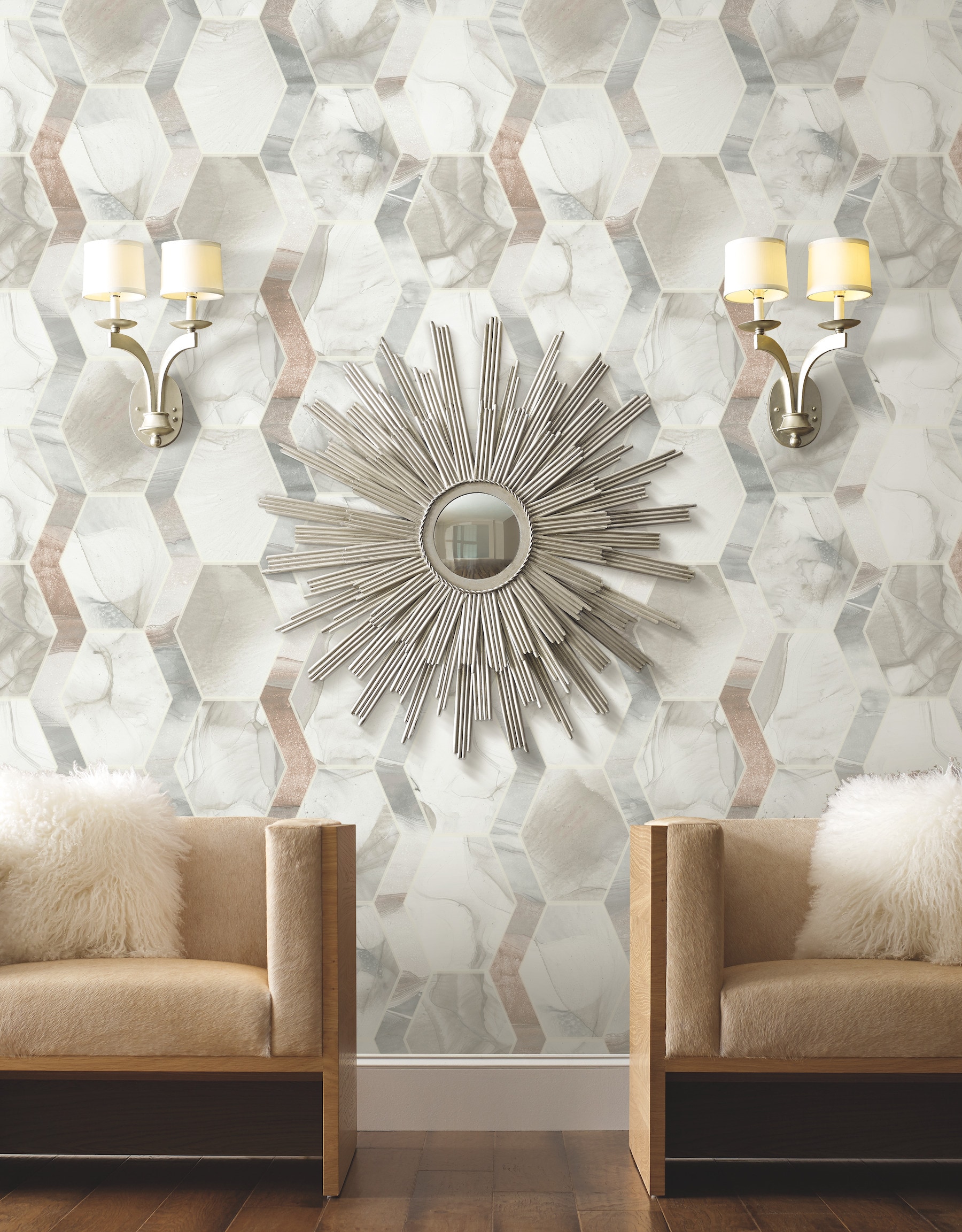 York Wallcoverings OS4283 60.8-Sq. Feet Taupe Non-woven Geometric Unpasted Wallpaper