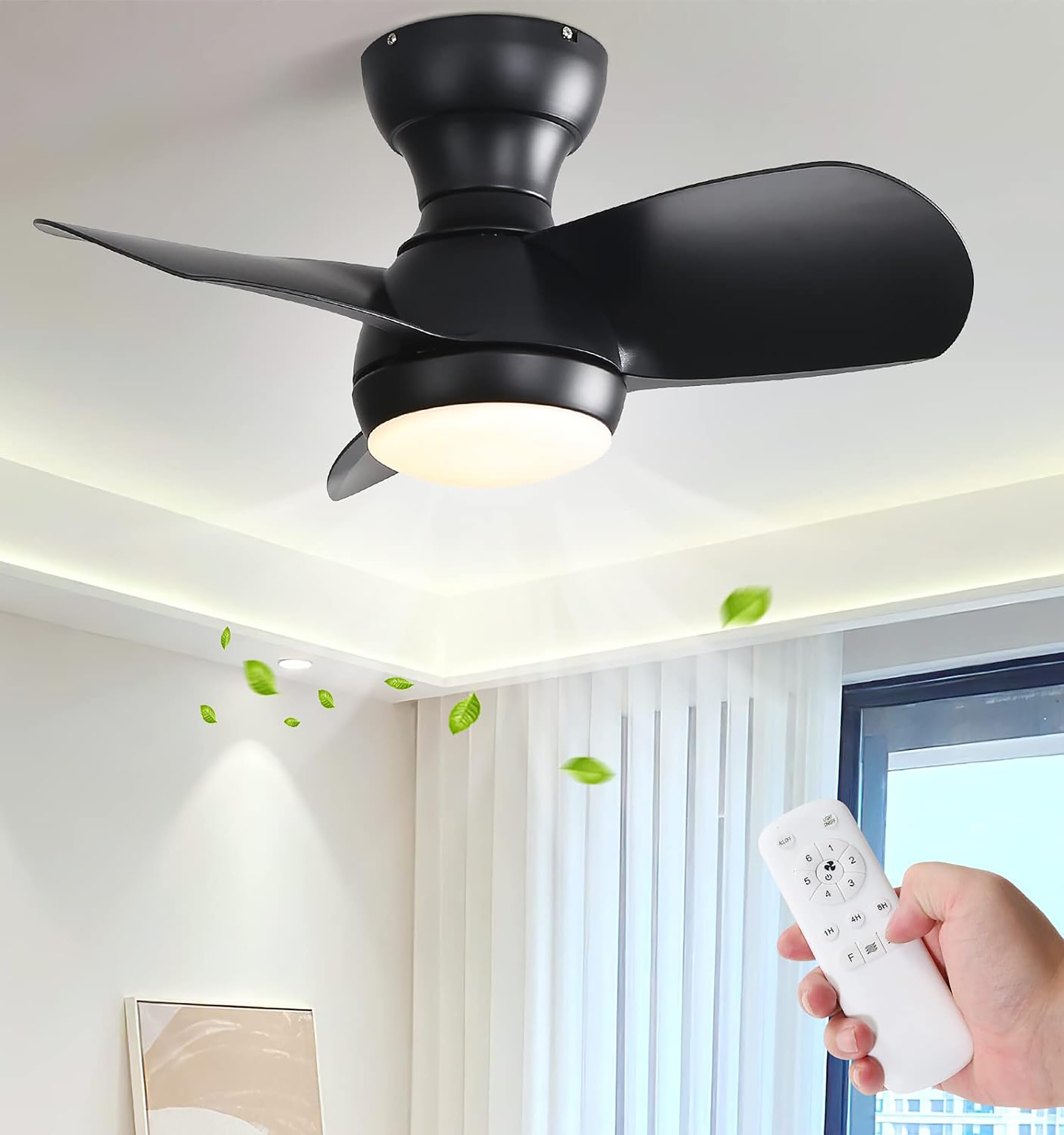 Cusp Barn CS21DC01 Courie 23-in Color-Changing Integrated LED Flush Mount Black with ABS Blades Chandelier Ceiling Fan With Light 3 -Blade )