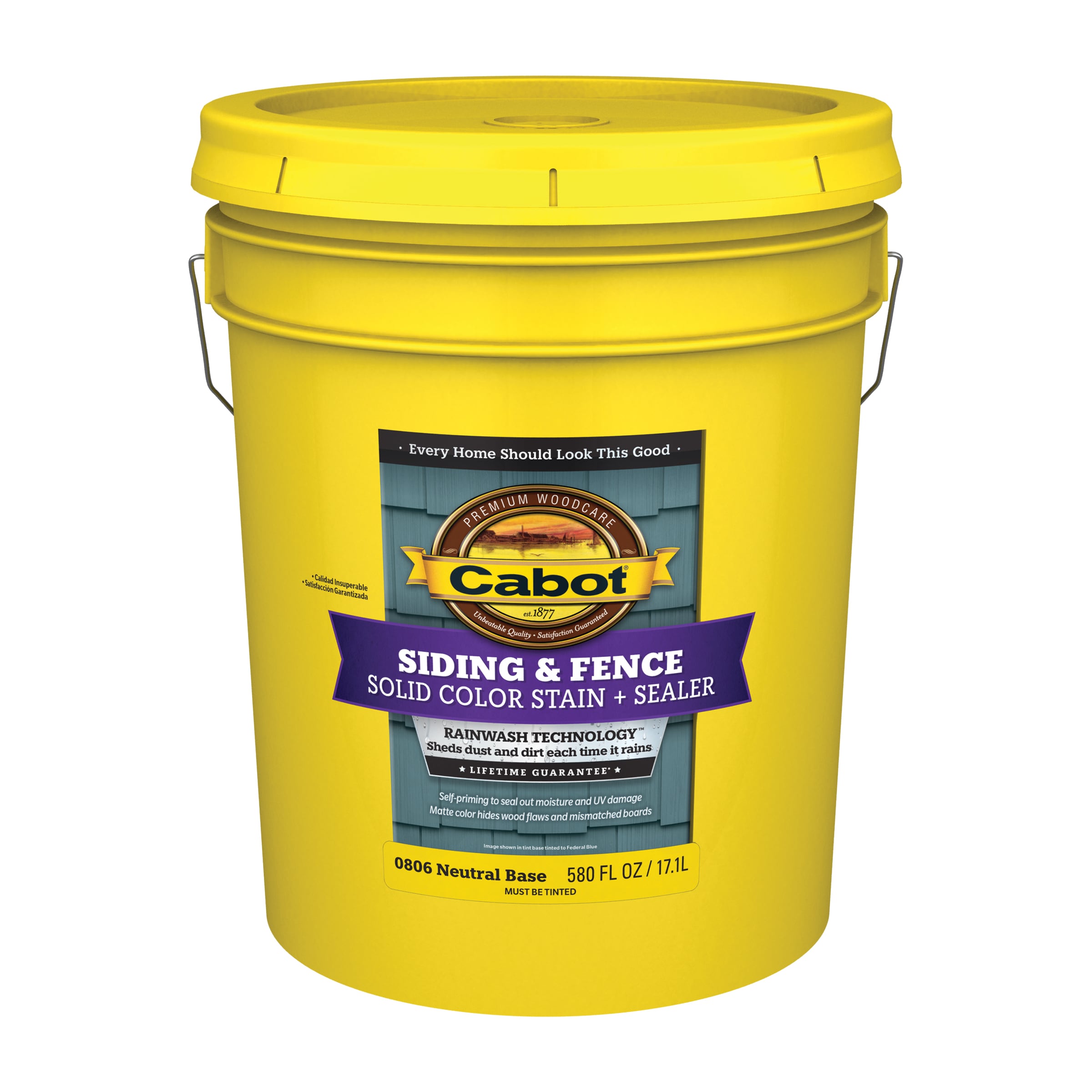 Cabot 140.0000806.008 Siding and Fence Tintable Neutral Base Solid Exterior Wood Stain and Sealer in One ( 5-gallon )