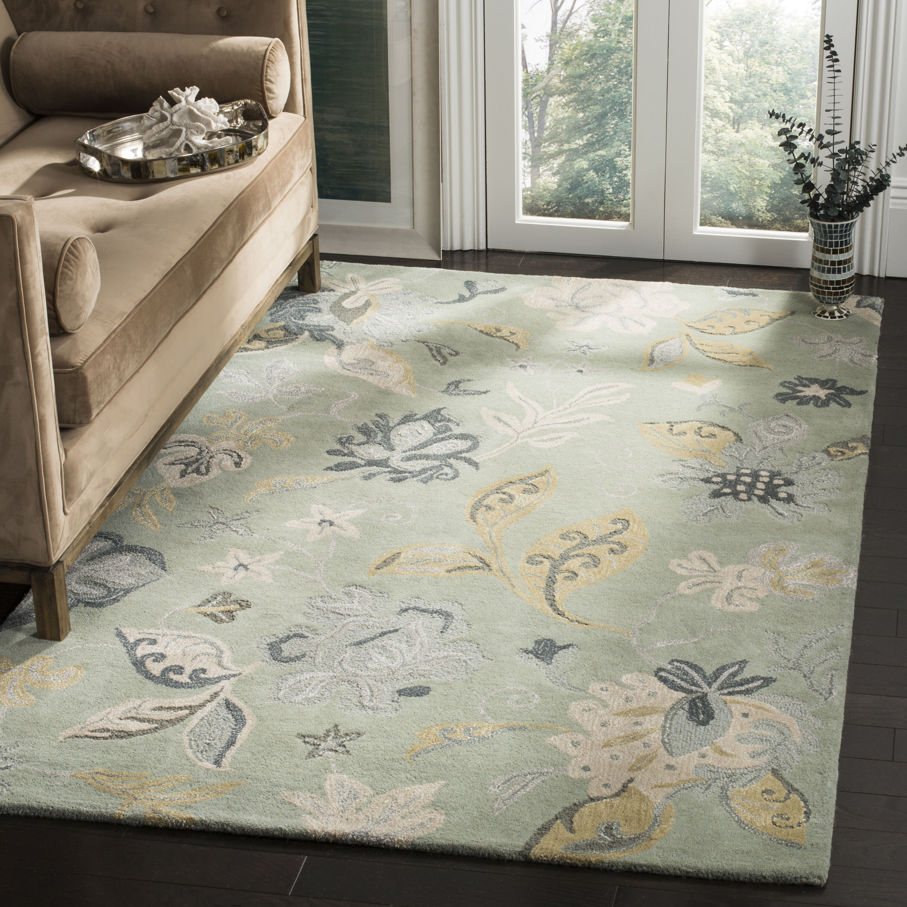  Jar451 Light Green/Multi Country Floral 4Ft x 6Ft Small Rectangle Rug