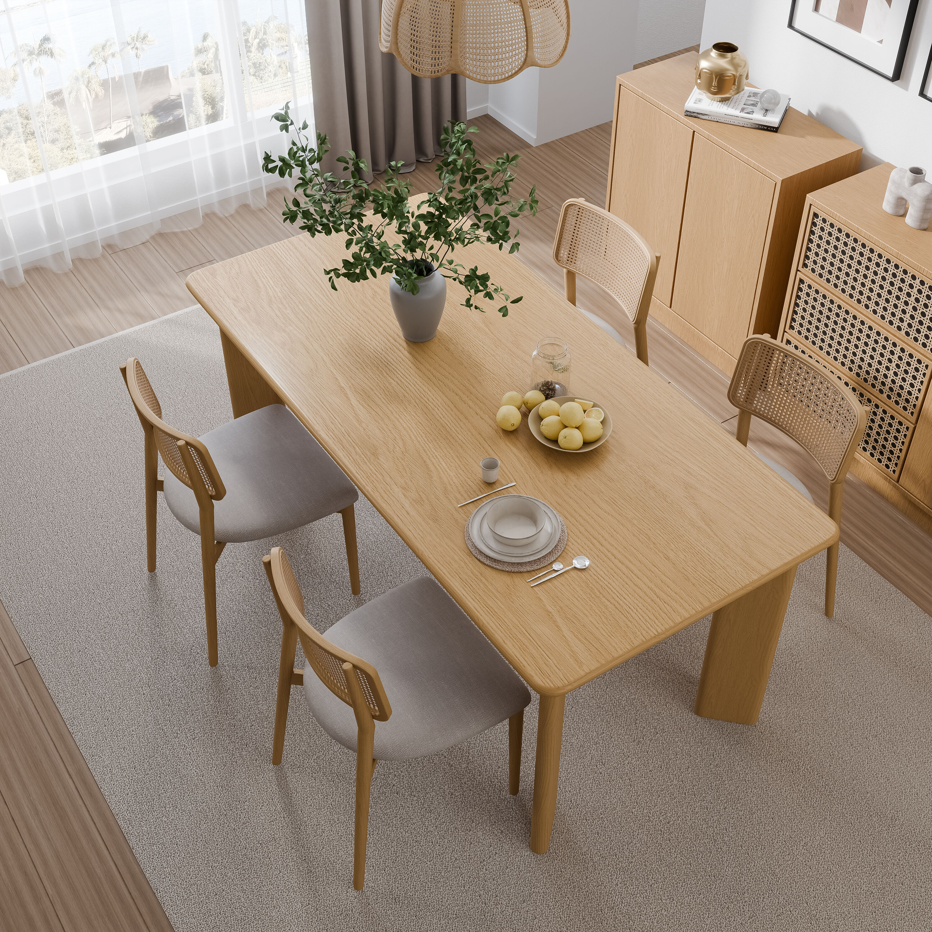 Misty Moon - 67-in x 34-in x 30-in Natural Wood Rectangular Dining Table with Inward Oblique Spla...