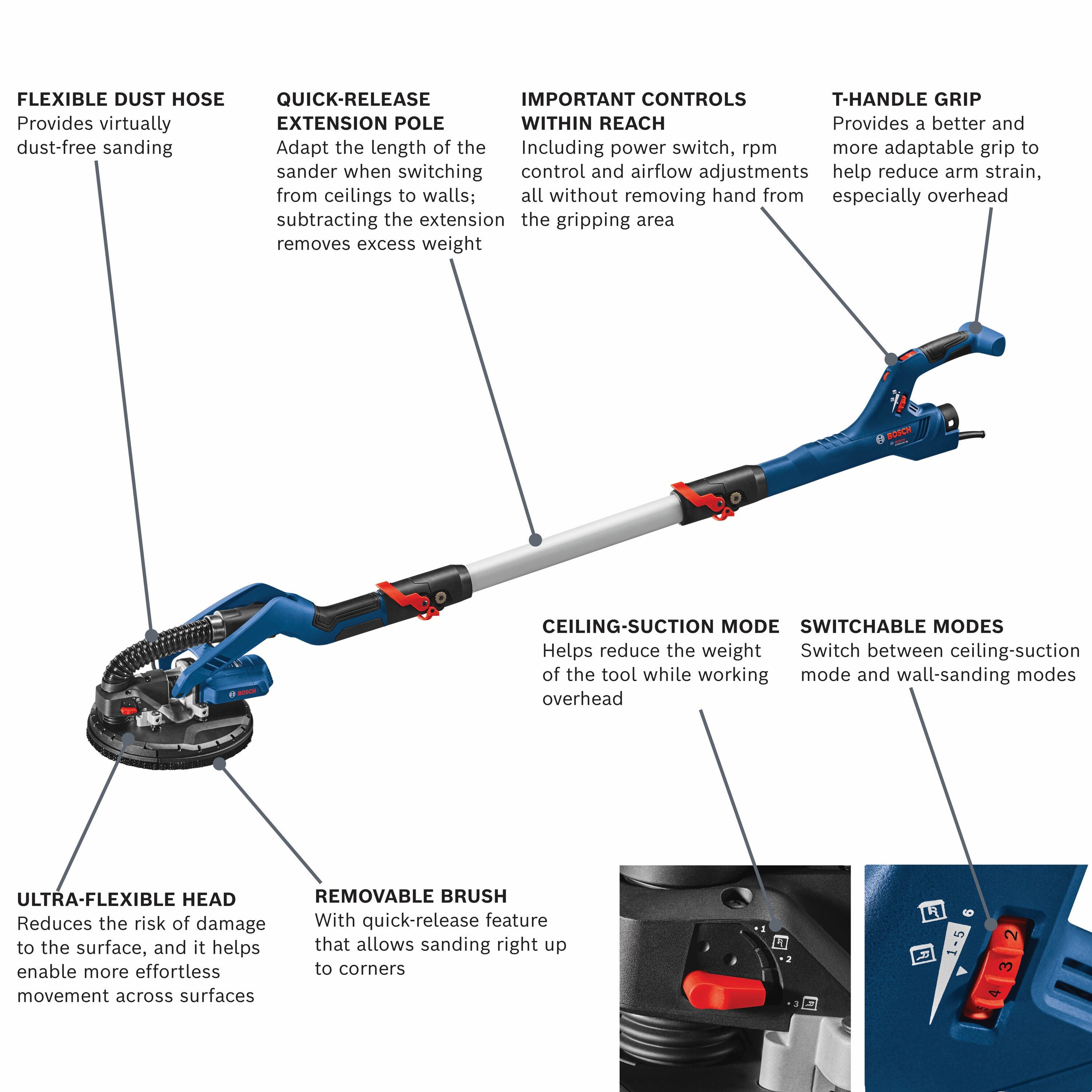 Bosch 120-Volt 4.5-Amp Brushless Corded Variable Speed Drywall Sander with Dust Management (Bare Tool) GTR55-85 Sansujyuku sansujyuku.com