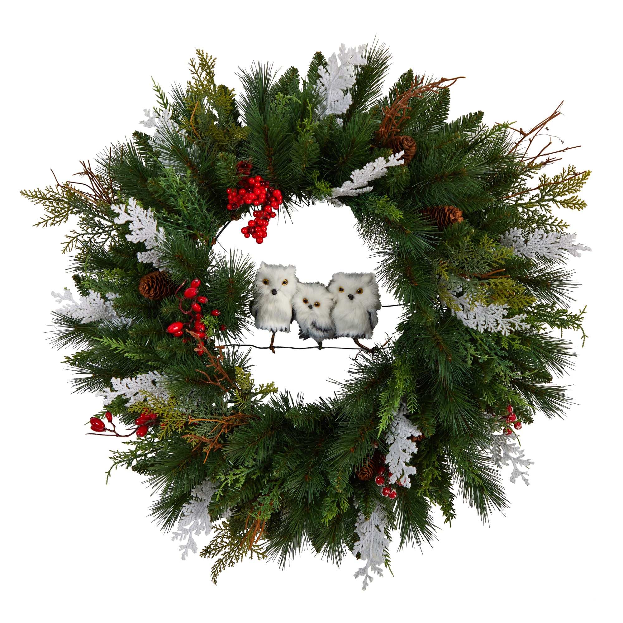 Nearly Natural W1277 24-in Indoor Green Berry Artificial Christmas Wreath