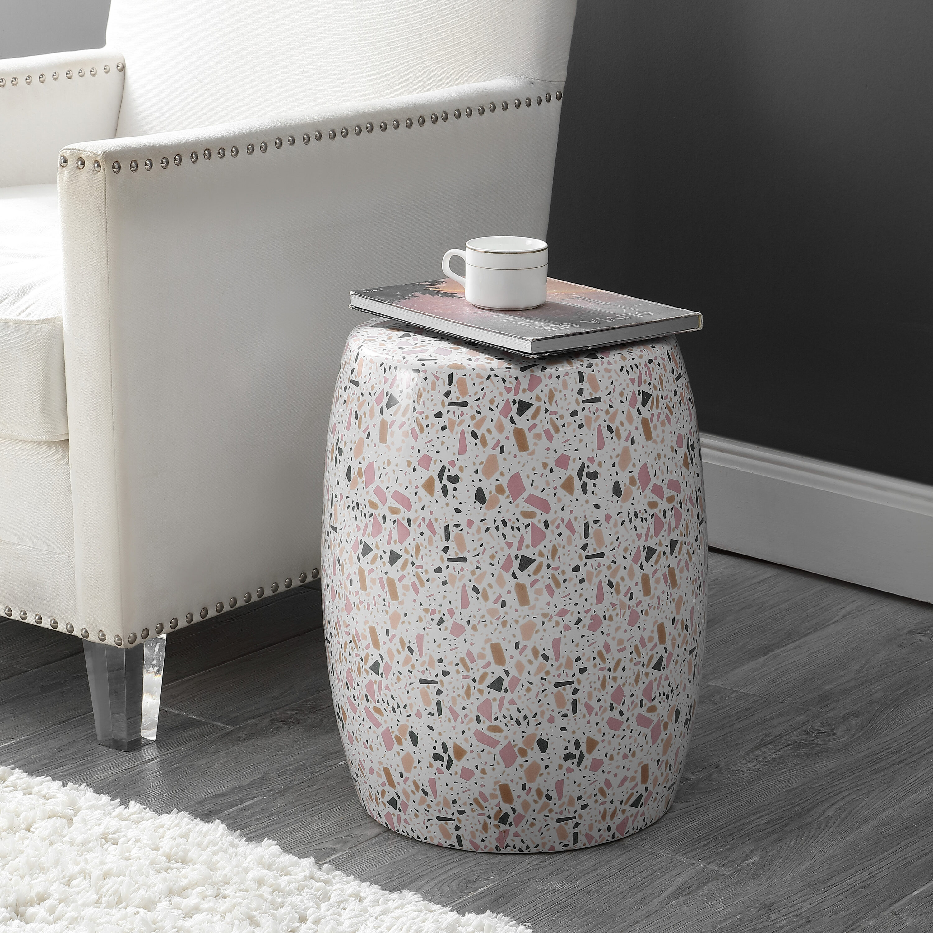 Chiara White Terrazzo Ceramic Garden Stool