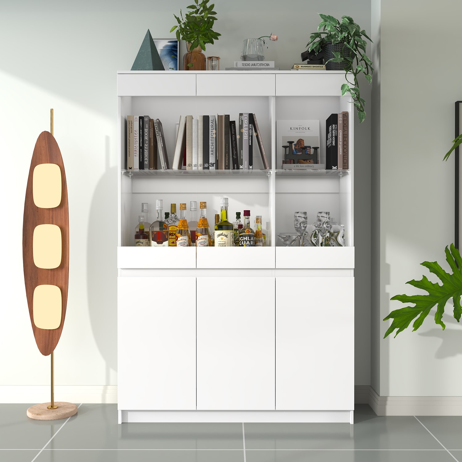 FUFU&GAGA Contemporary/Modern White Curio Cabinet with Wine Storage