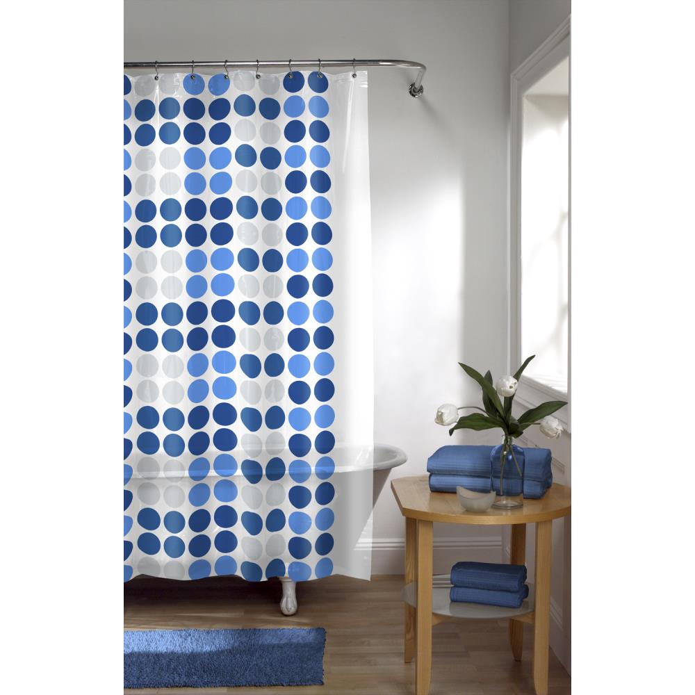 PEVA Dots Pattern  Shower Curtain 180x200cm Blue White 12 Hooks 