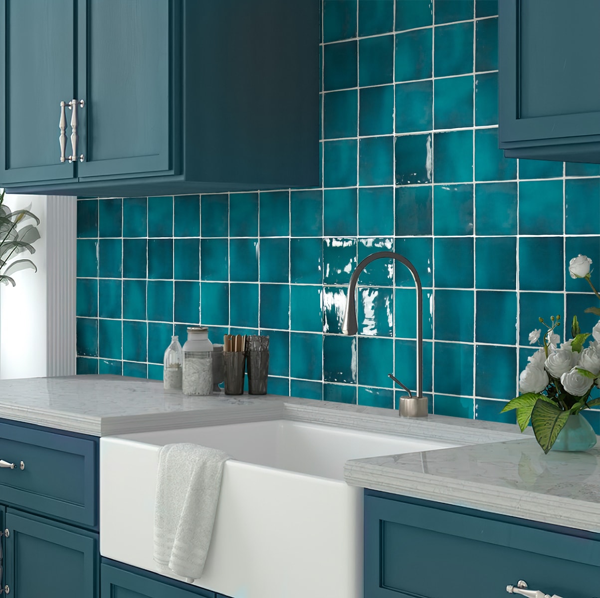 Emerald Glossy Ceramic Square Wall and Floor Tile 3.94 in.