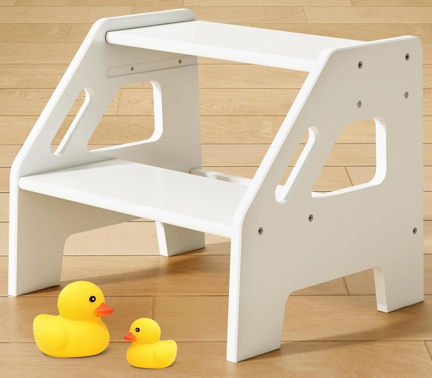 SPACELEAD 2-Step Wood Toddler Step Stool with Handles for Bathroom Sink Toilet Potty Training and Kitchen Counter Use Holds Up to 200 lbs