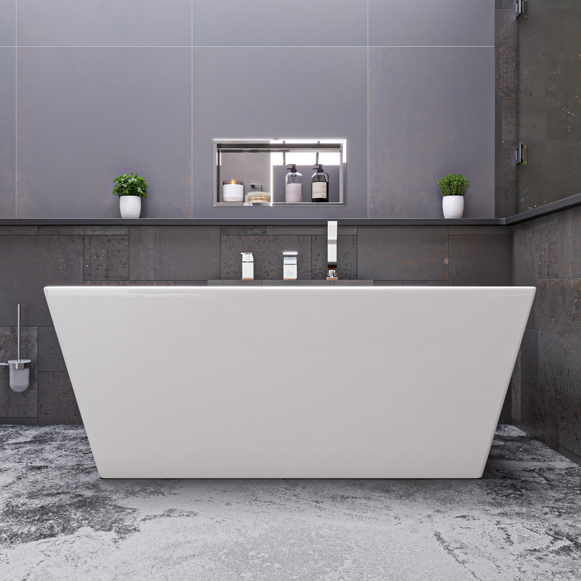 59'' White Rectangular Freestanding Acrylic Soaking Bathtub