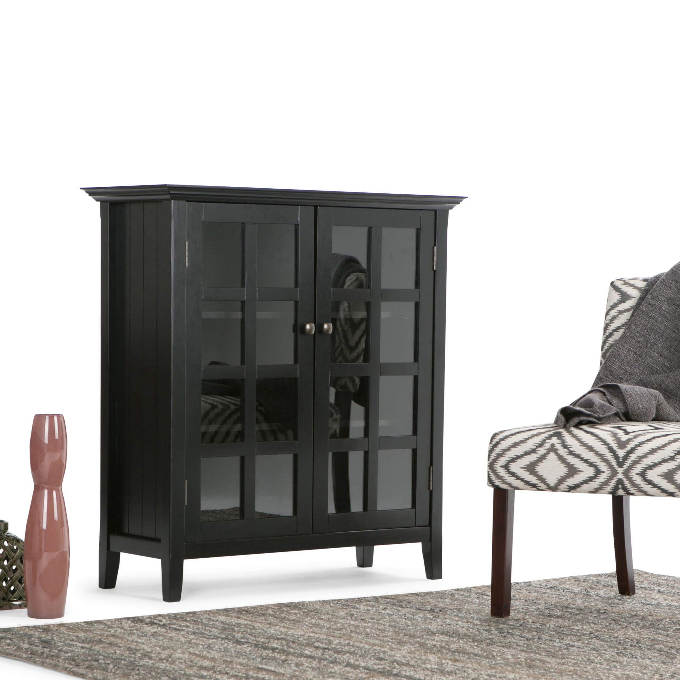 Acadian 39" Black Solid Pine Freestanding Storage Cupboard with Adjustable Shelves