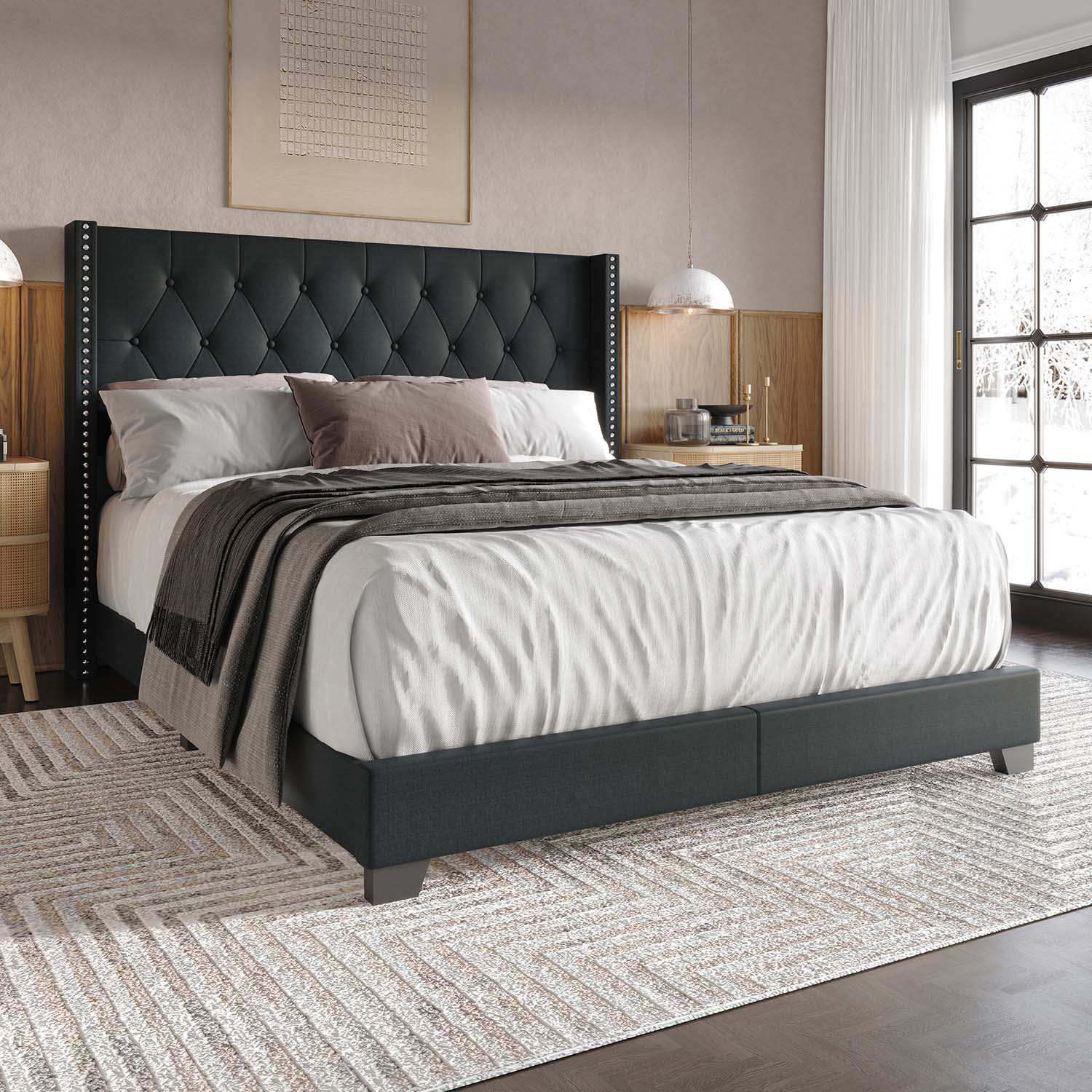 CasePiece C8403TUB-CGY-LN Charcoal Grey Twin Wood Upholstered Bed