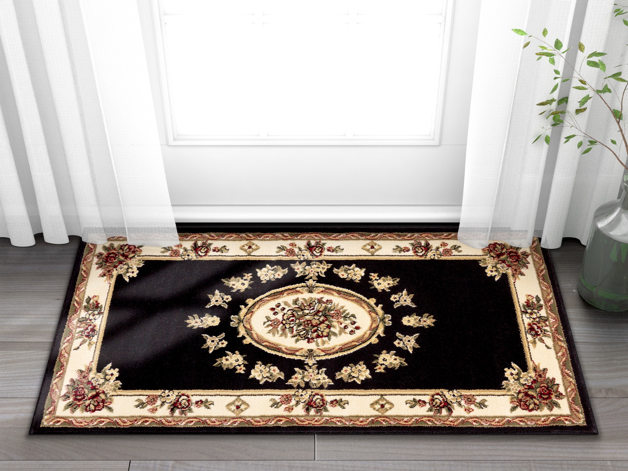 Well Woven 36333 2 x 3 (ft) Loomed Polypropylene Black Rectangular Indoor Medallion Persian Area rug
