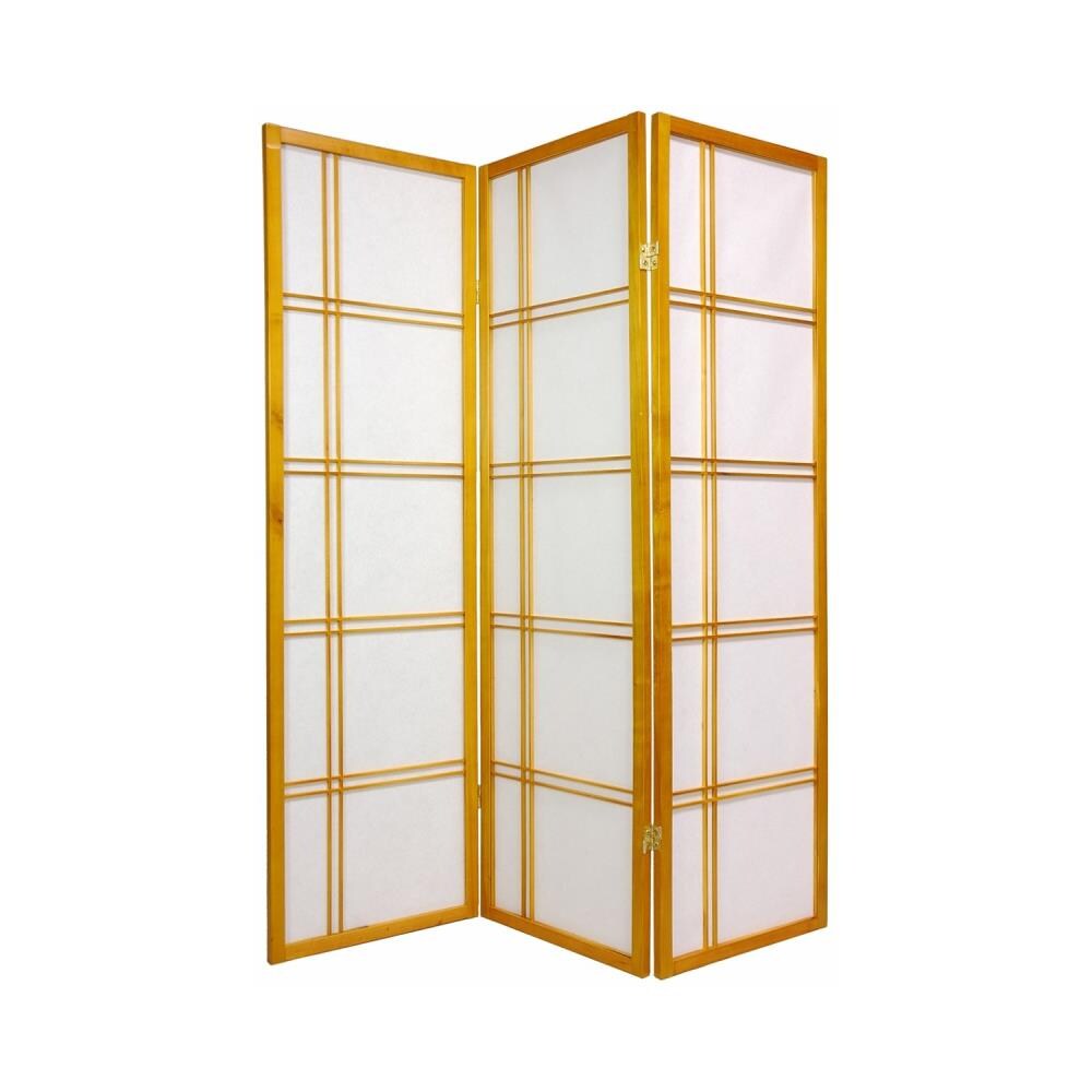 Oriental Furniture Double Cross 3Panel Honey Wood Folding Shoji Style