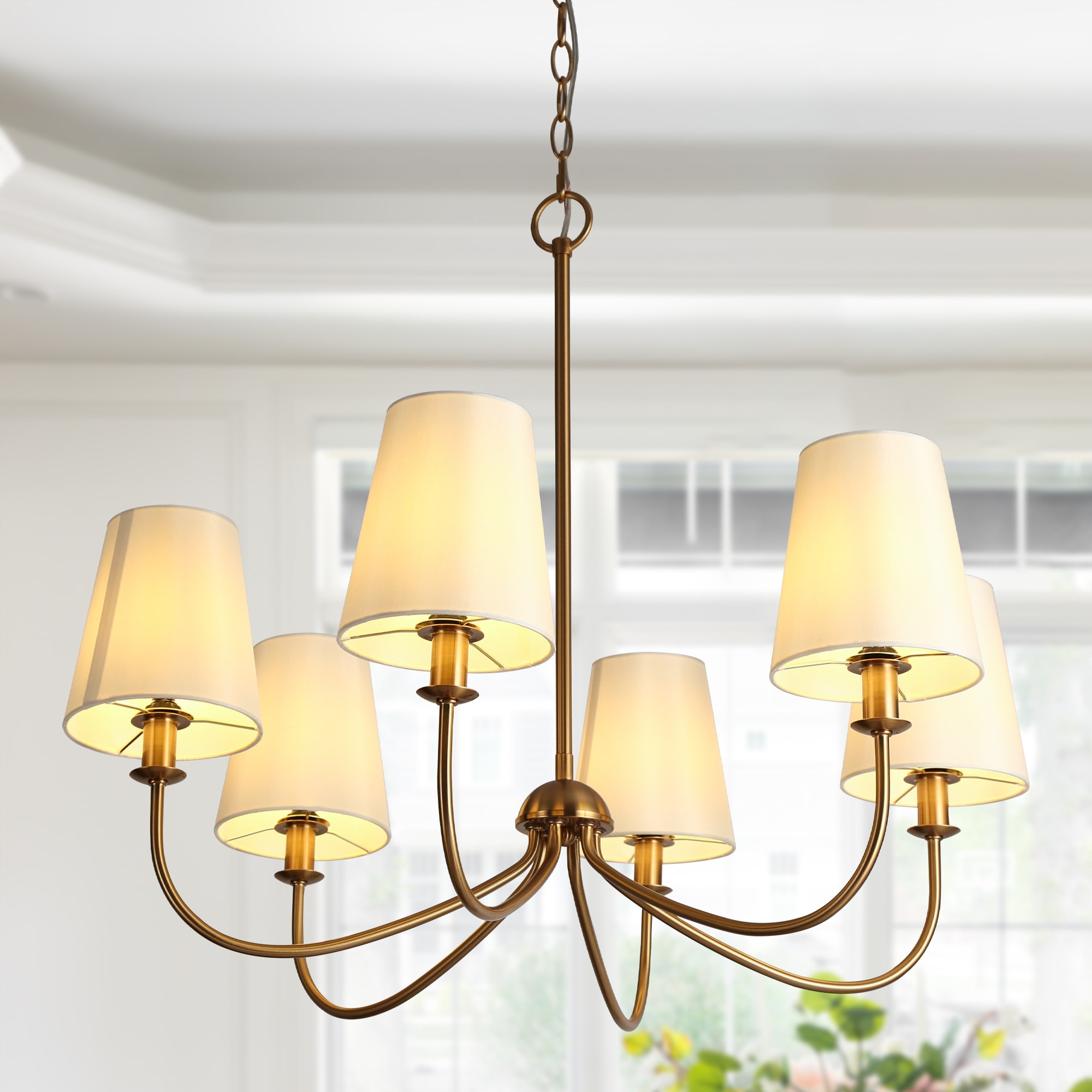 LNC Orivulnum 6 -Light Polished Brass Fabric Metal Chandelier