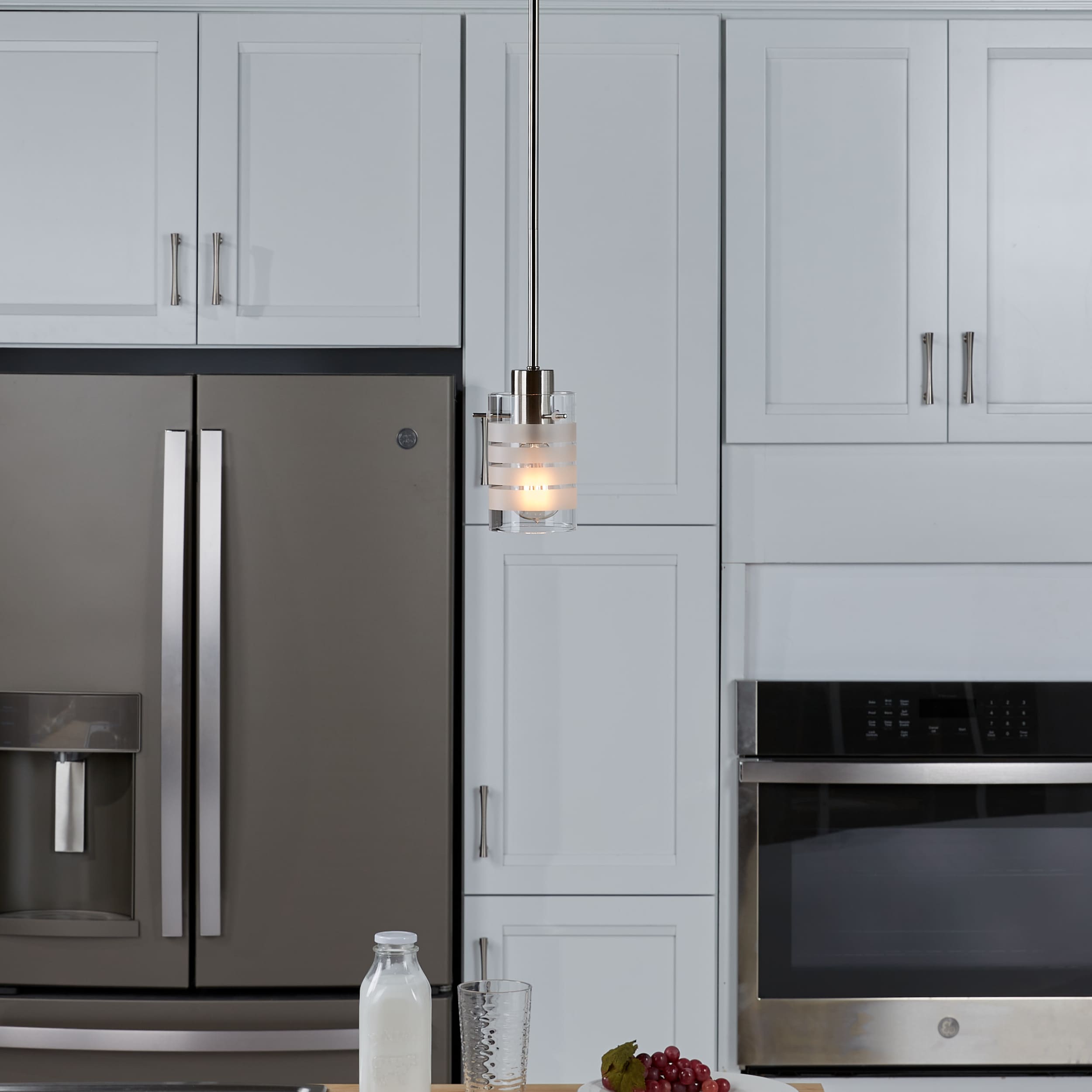 Fairview Brushed Nickel Mini Pendant with Clear and Etched Glass Shade