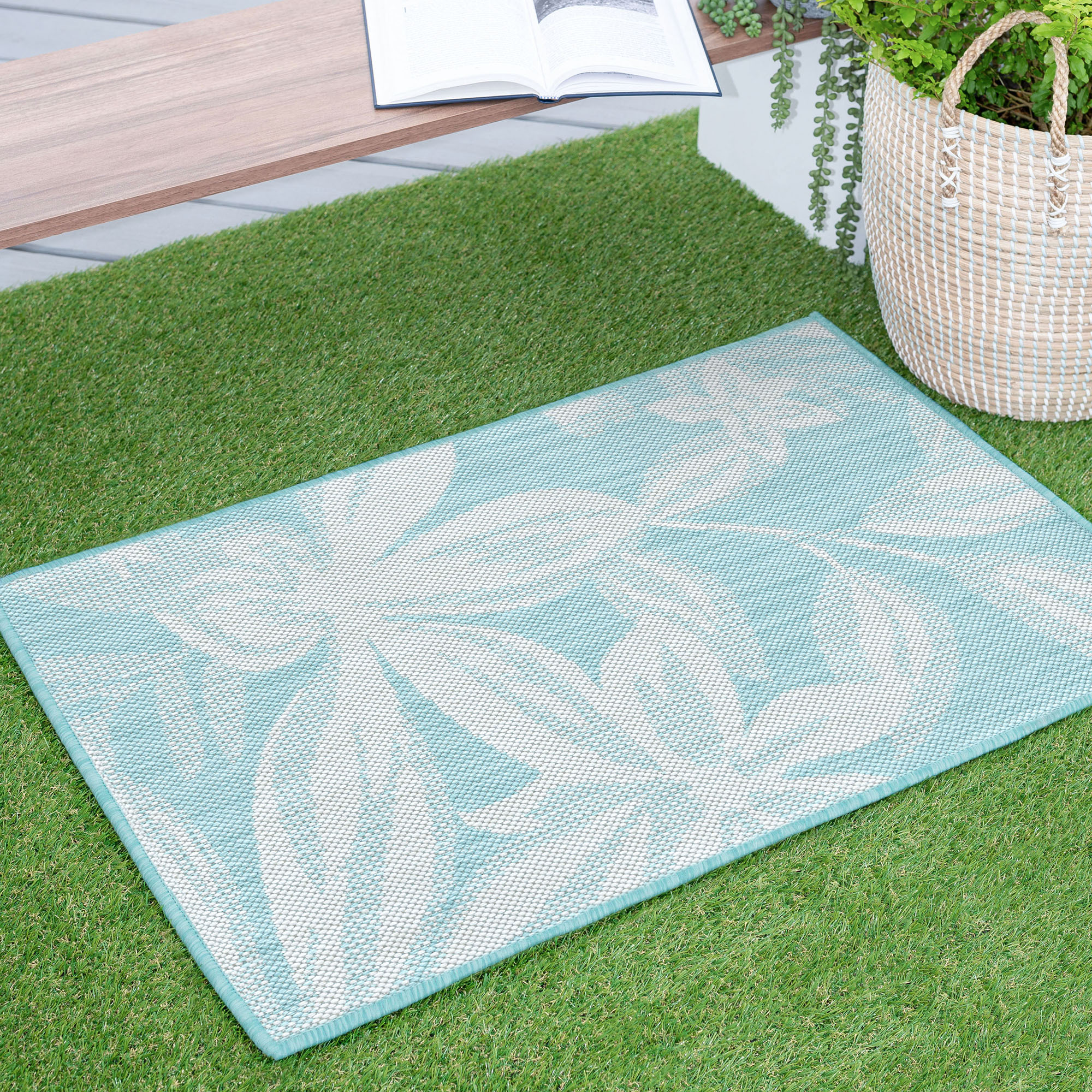 Tayse ECO1706 2X3 Eco 2 x 3 (ft) Flatweave Polypropylene Aqua Rectangular Indoor/Outdoor Throw rug