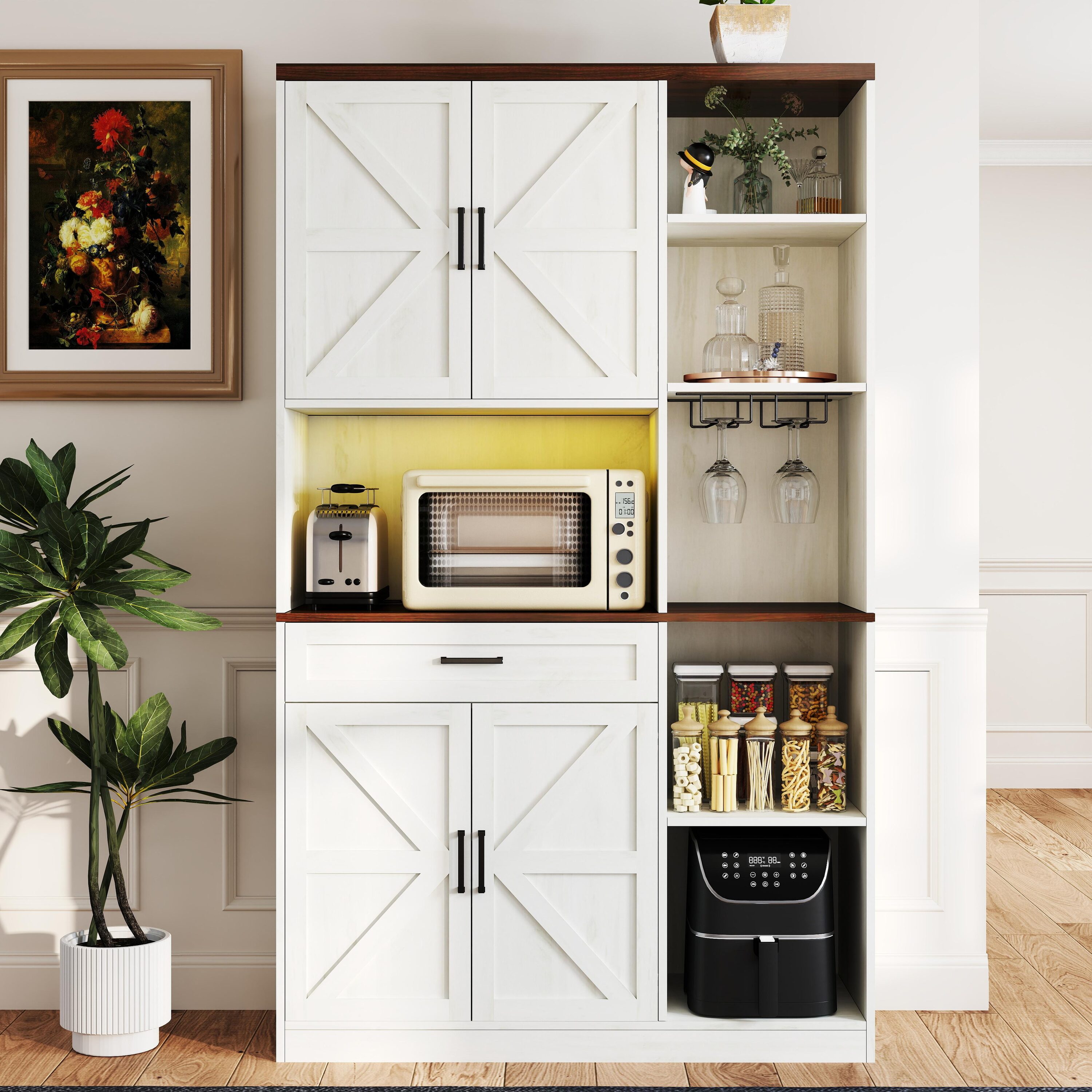 Bayfeve BF-181717-IN Multifunctional Farmhouse Kitchen Pantry Rustic Antique White Pantry