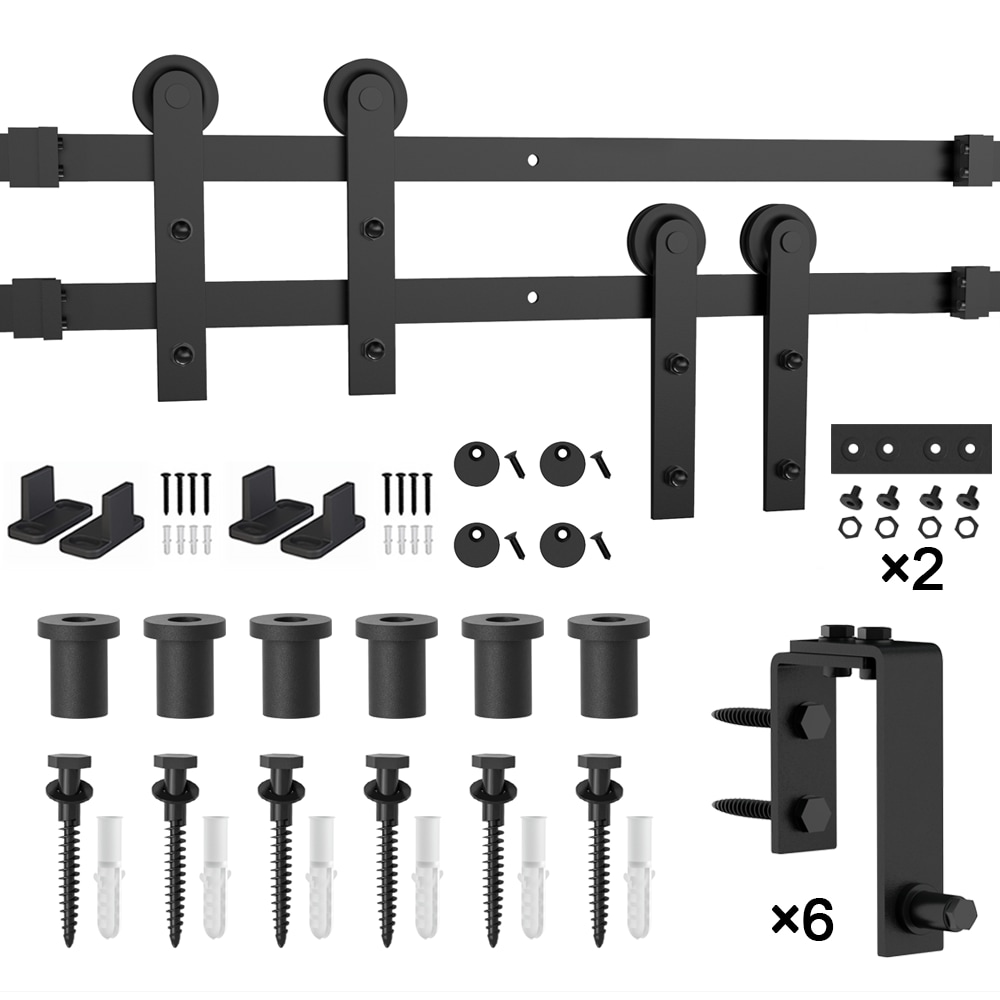 WINSOON GCM2880 96-in Matte Matte Black Indoor I-strap Double bypass Barn door hardware kit