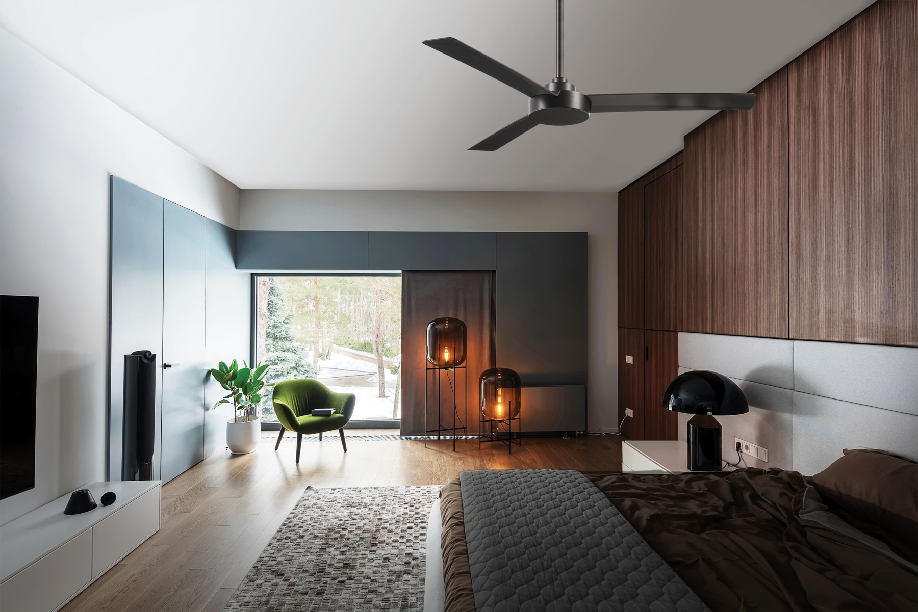 Minka Aire F524-CL Roto 52-in Black with Black Blades Ceiling Fan Without Light ( 3 -Blade )