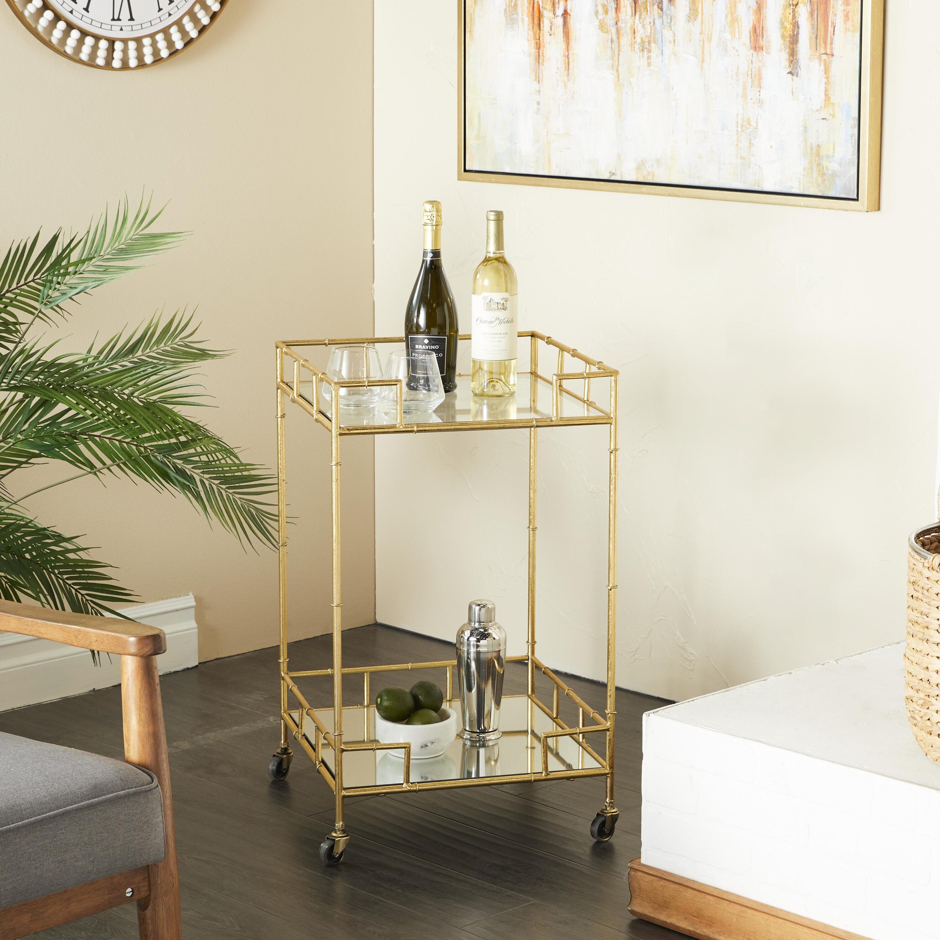 Grayson Lane 65572 Gold Metal Base with Mirror Top Rolling Kitchen Cart (18.13 x 18.13-in x 30.25)
