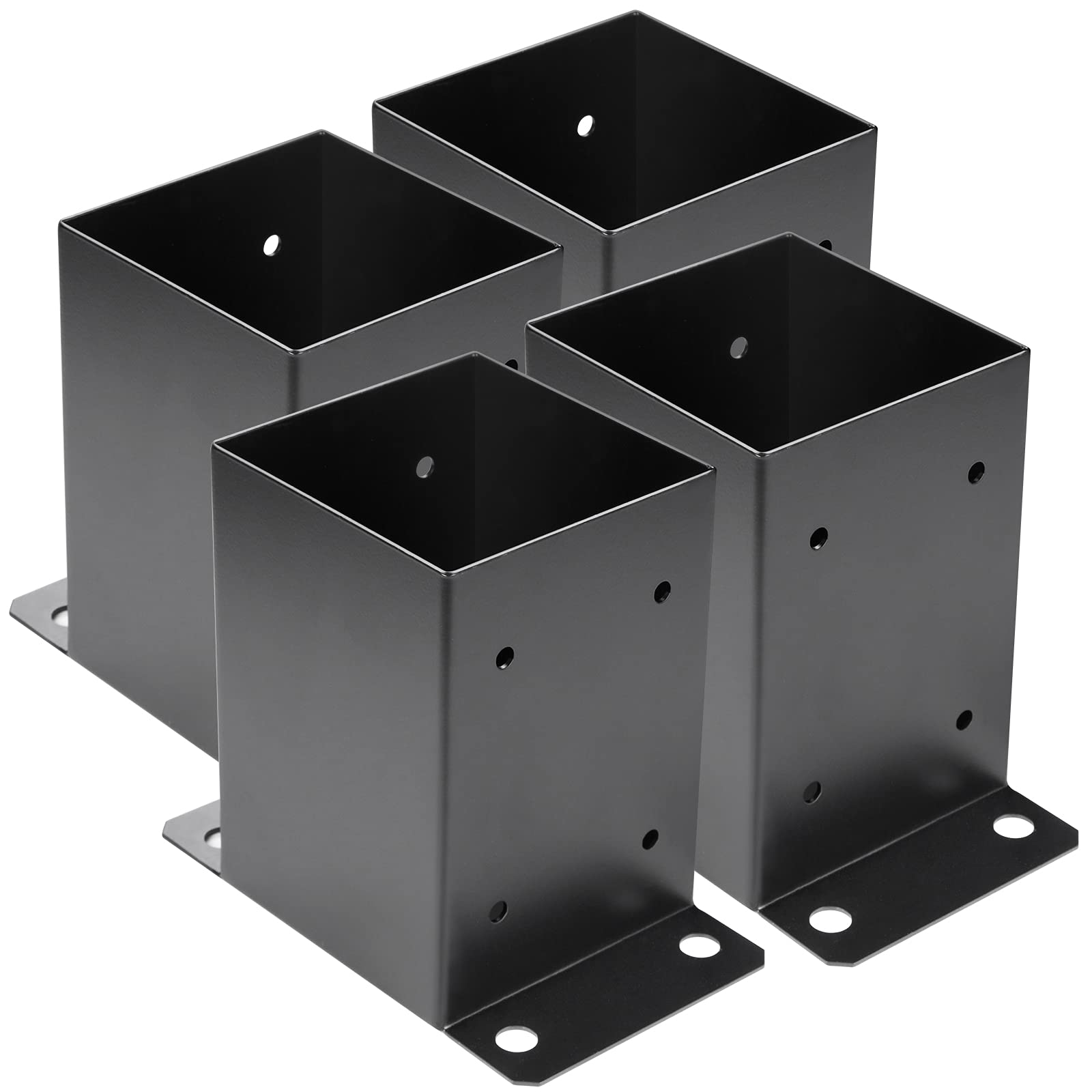 Afoxsos  4 x 4 Post Base 4 pcs Heavy Duty Metal Black Powder Coated Deck Post Brackets for Wood Posts with Screws Anchors for Deck Railing and