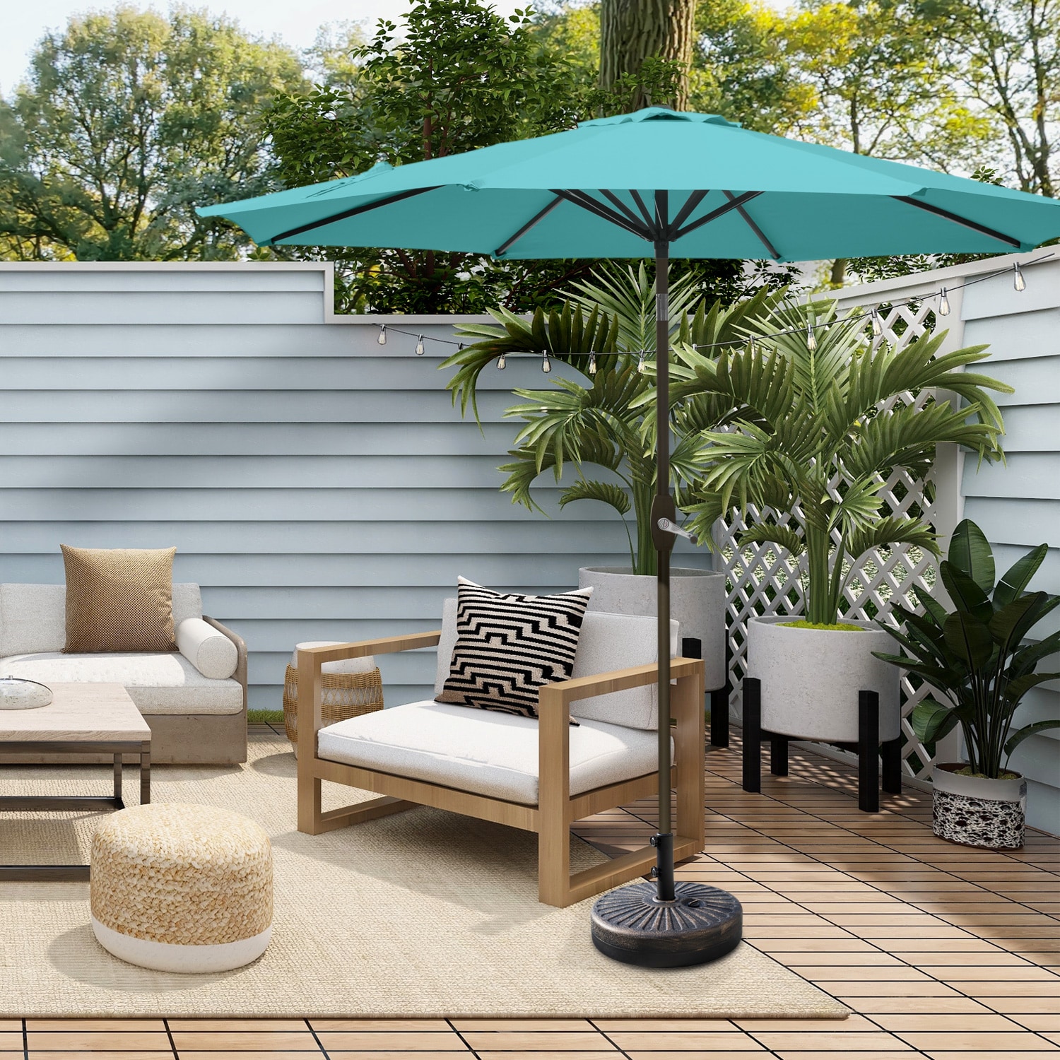 Turquoise 9-Foot Steel Patio Umbrella with Bronze Base