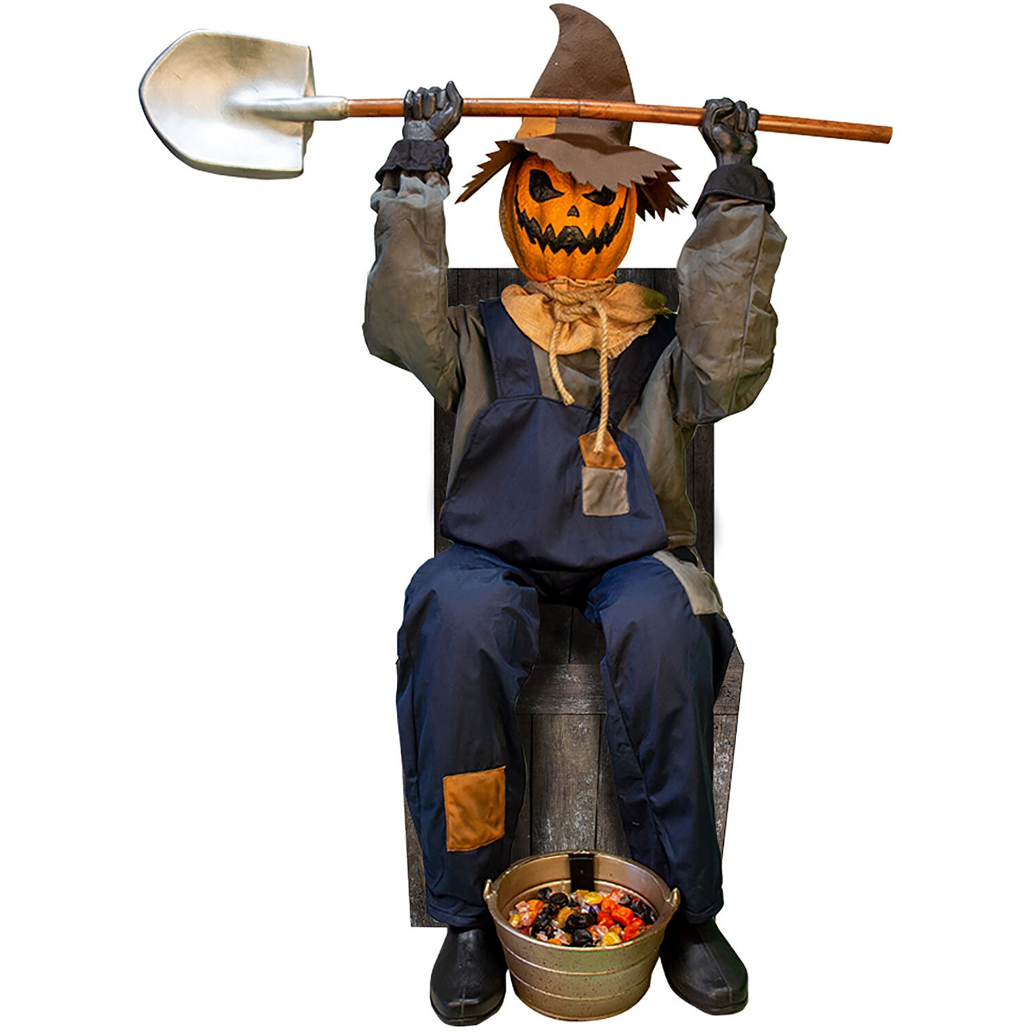 Haunted Hill Farm HHSTPUMP-1FLSA 4.58-ft Freestanding Motion Activated Talking Lighted Smiling Jack Scarecrow Animatronic