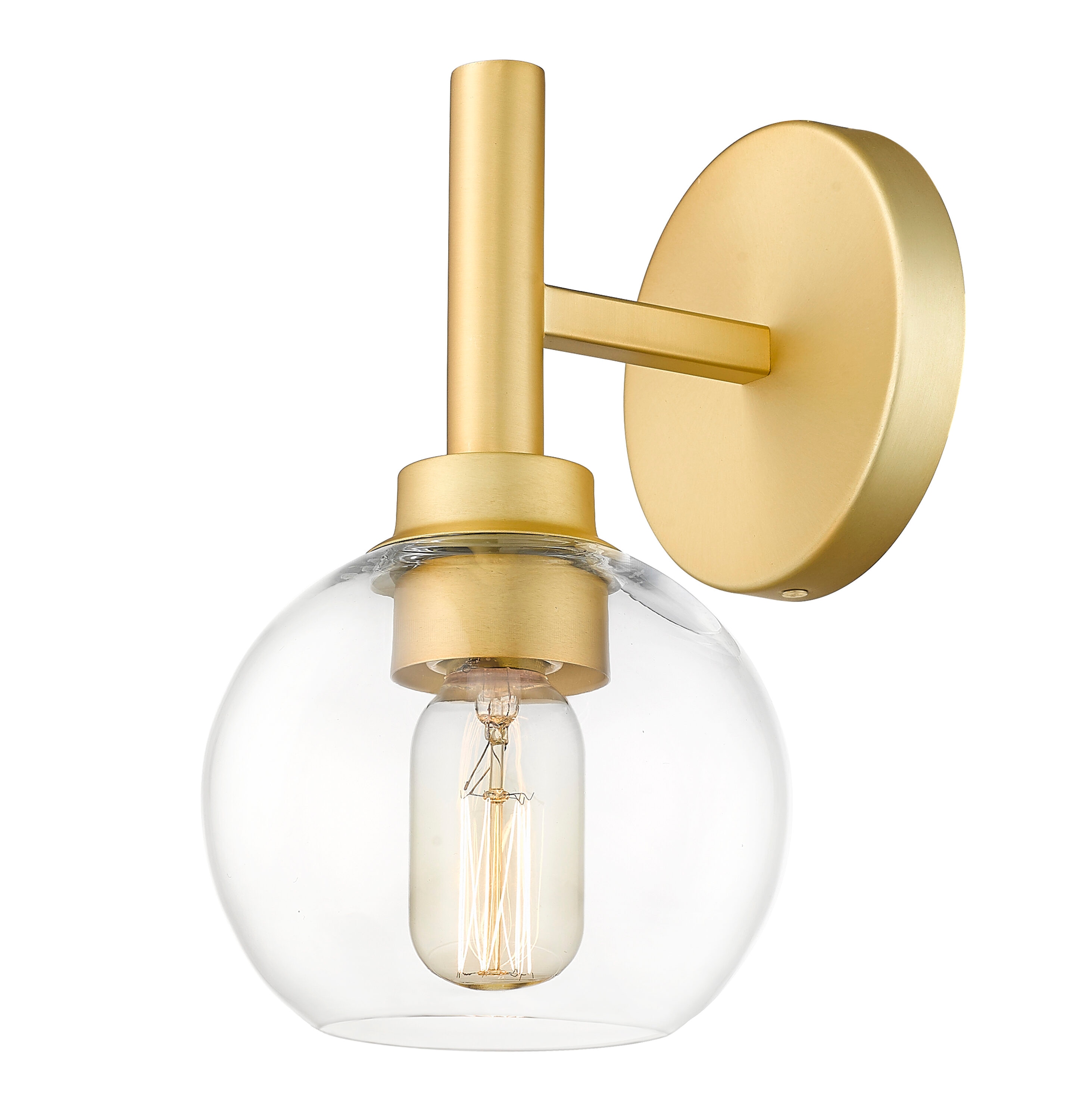 Brushed Gold 1-Light Wall Sconce with Clear Glass Shade