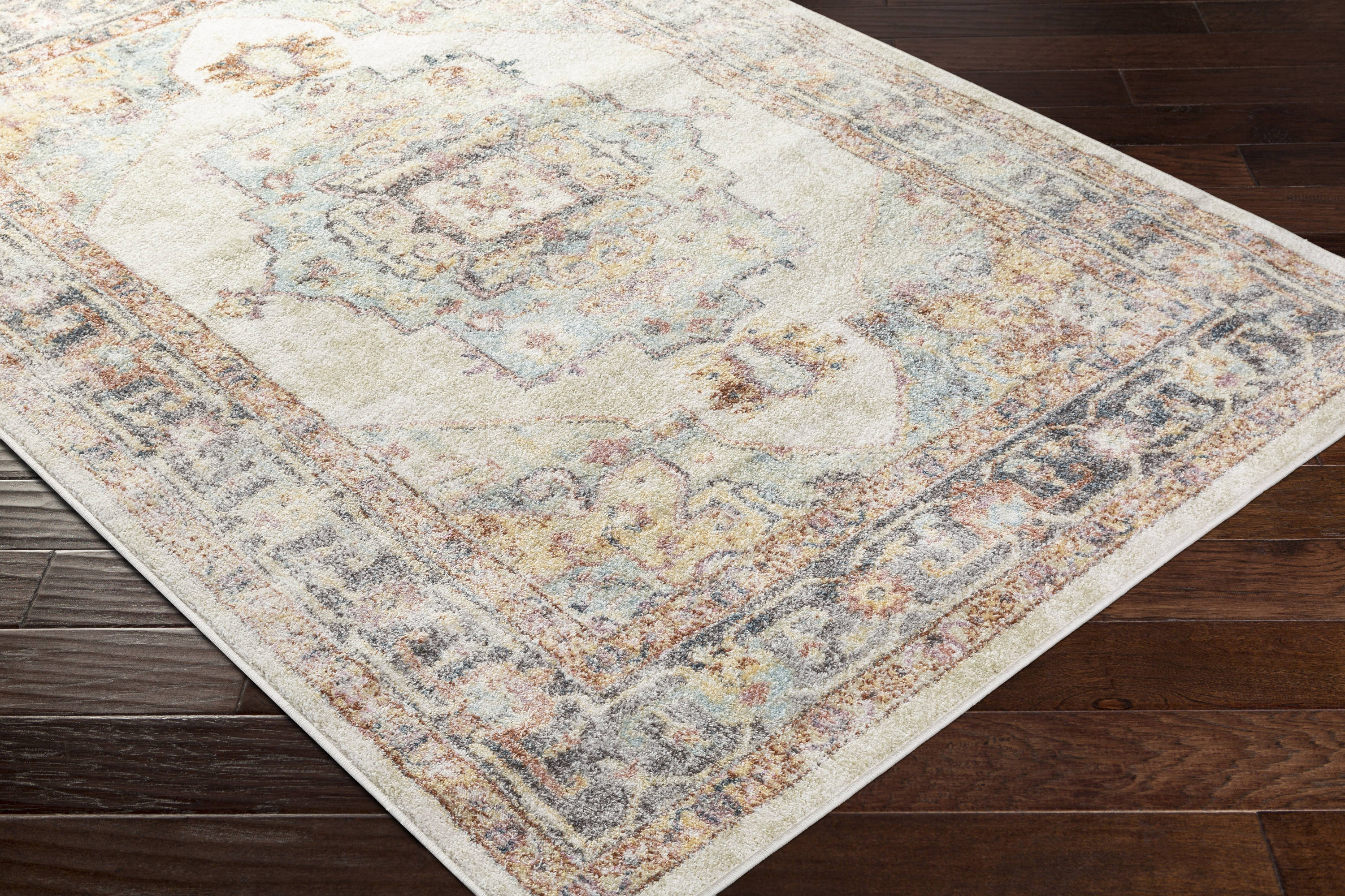 Light Blue Rectangular Reversible Stain-Resistant Synthetic Rug