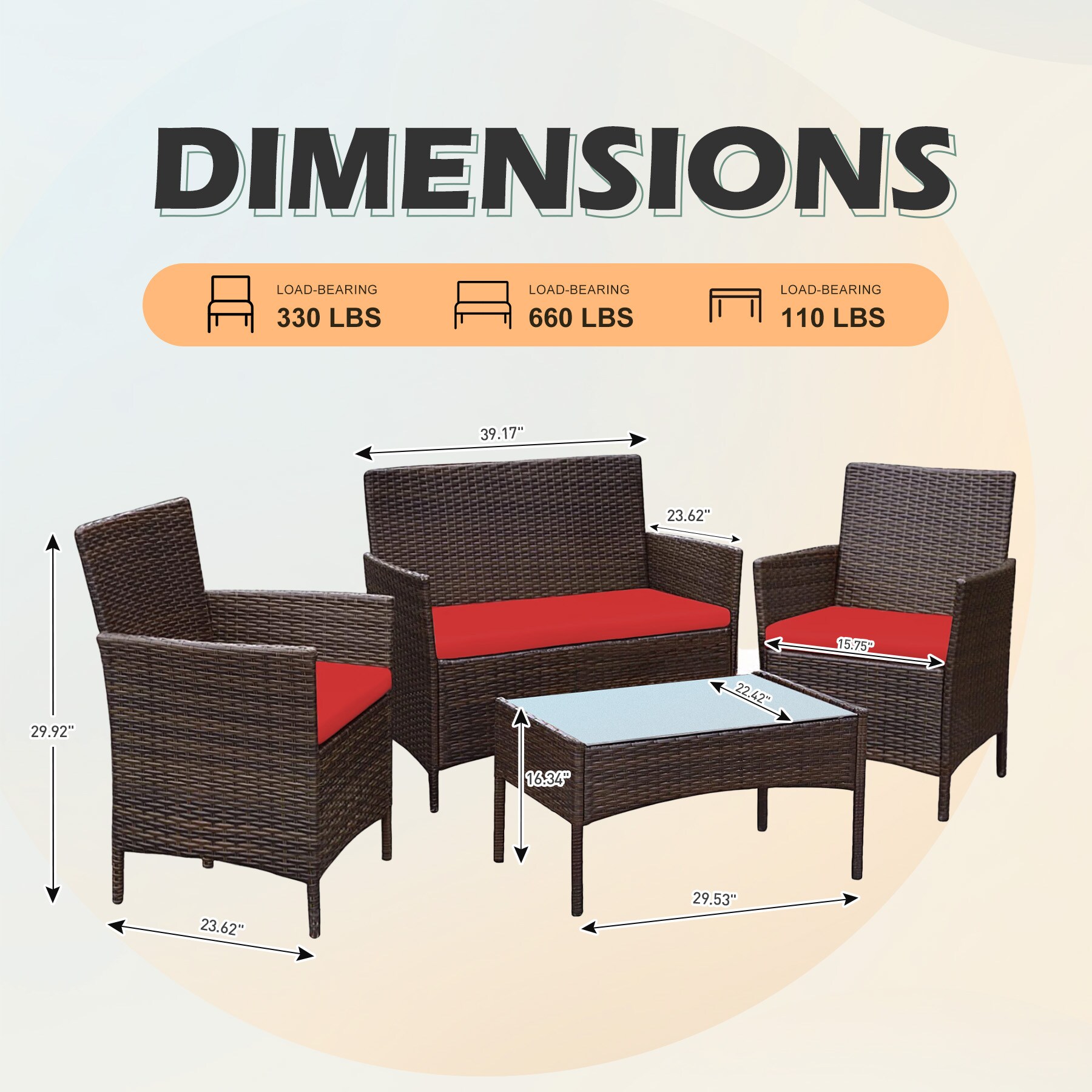 Grearden HZNF610-RD Patio-Conversation-Sets - View #8