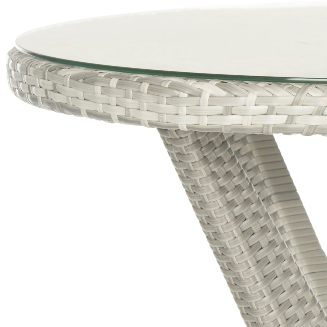 Langer Gray Round Wicker and Glass Dining Table