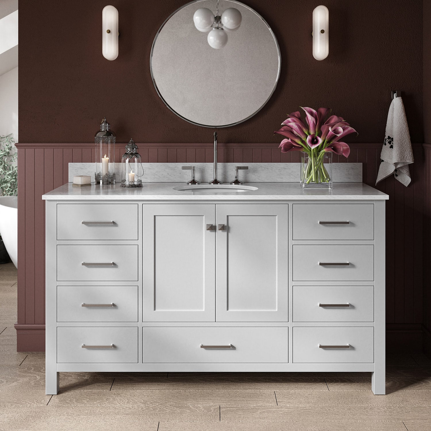 ARIEL A061SCW2OVOGRY Cambridge 61-in Gray Undermount Single sink Bathroom Vanity with 0.75" Carrara White Marble Natural marble Top