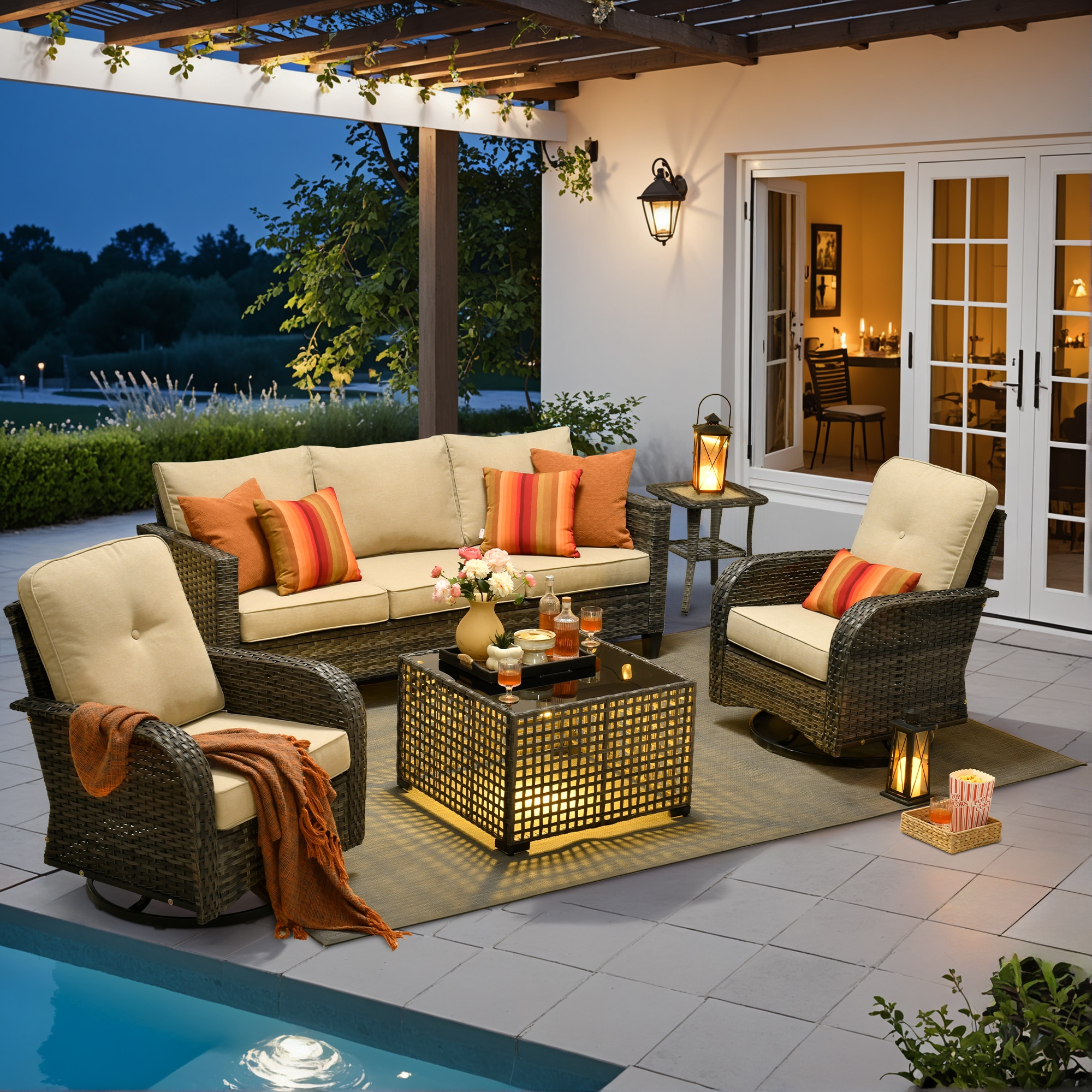 ALTRIGUS 6LYZGNCNEWGRS60051AL 5 -Piece Wicker Patio Sofa Conversation Set with Beige Cushions