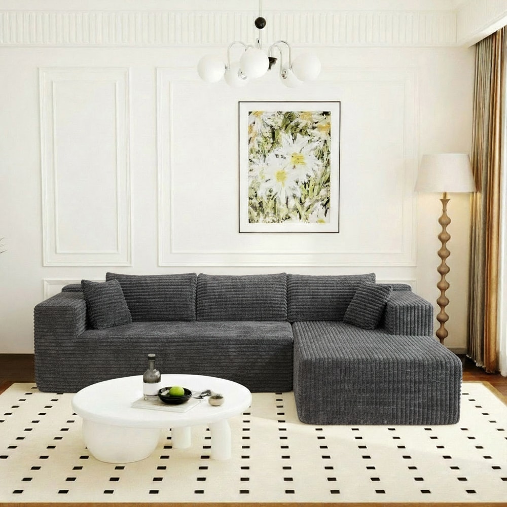 Homsee  Modern Compressed Sofa with High-Density Foam and Premium Fabric Upholstery for Lasting Comfort and Support 105.9''W x 68.9''D x 26.4''H Deep Gray