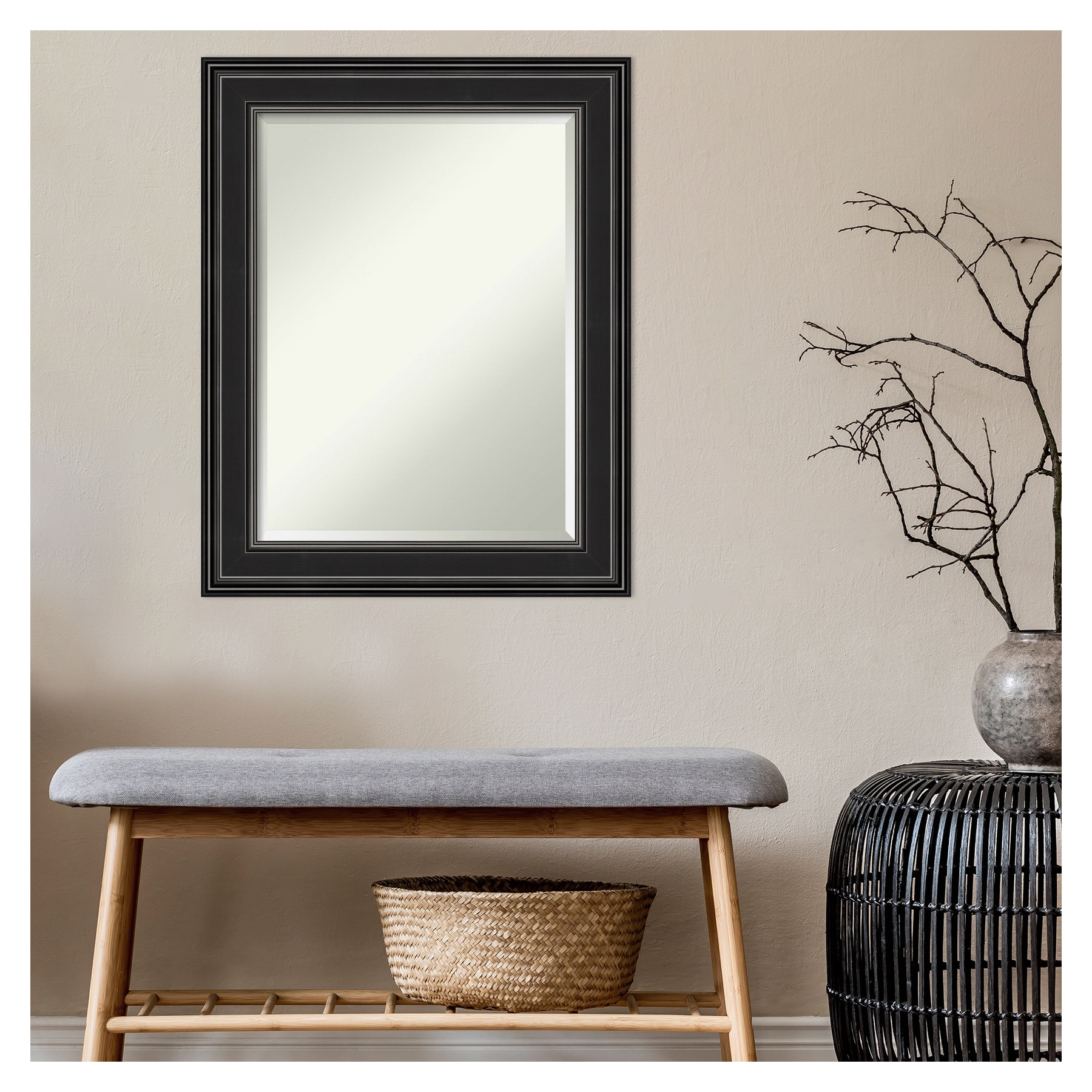 Ridge Black Rectangular Polystyrene Framed Wall Mirror