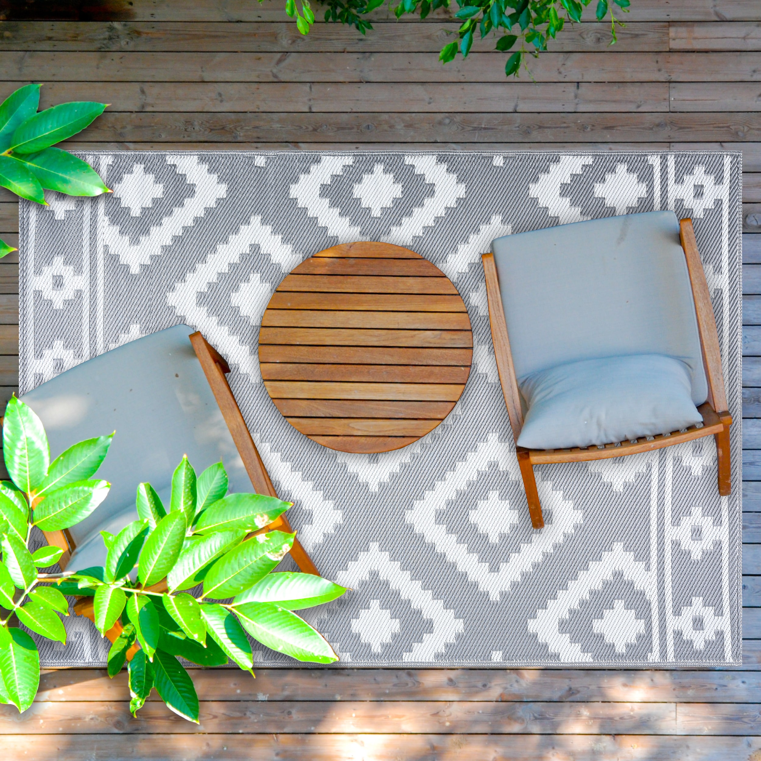 Playa Rug PLY-R-MLN-GW-6X9 6 x 9 (ft) Knotted Polypropylene Milan-GrayWhite Rectangular Indoor/Outdoor Geometric Area rug