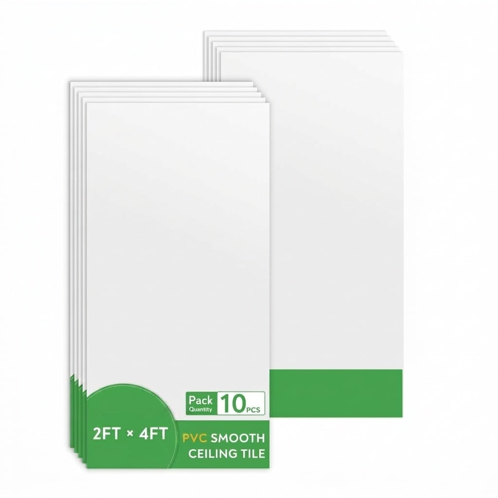 Etokfoks  2ft x 4ft Smooth PVC Roof Panel in White Fire Rated Waterproof Drop Ceiling Tile for 15 16in Grid Pack of 10