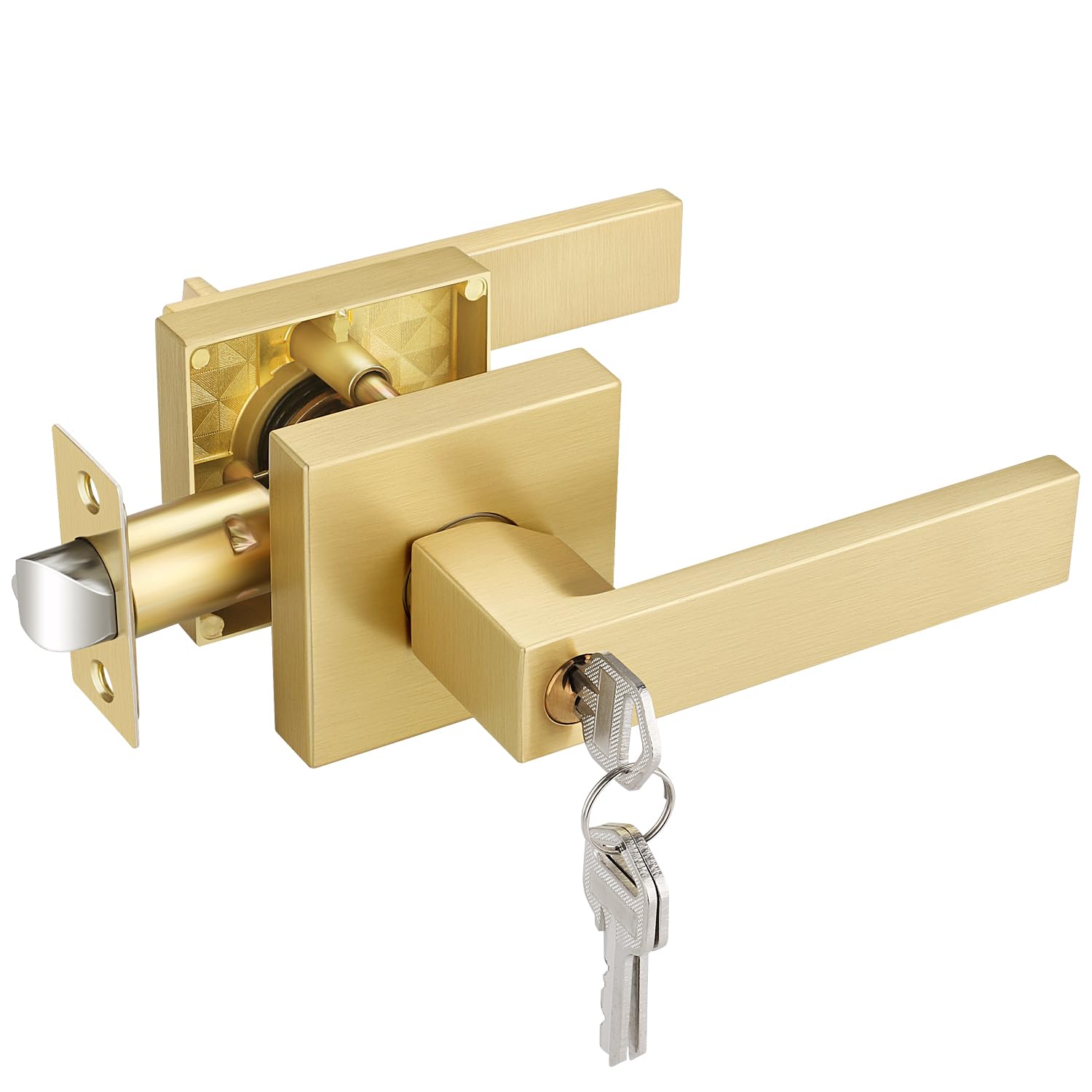 LILILIAN FMY  Door Lever Lock Gold Front Exterior Door Handle Set Keyed Alike Heavy Duty Left Right Handing Entry Door Handle Set