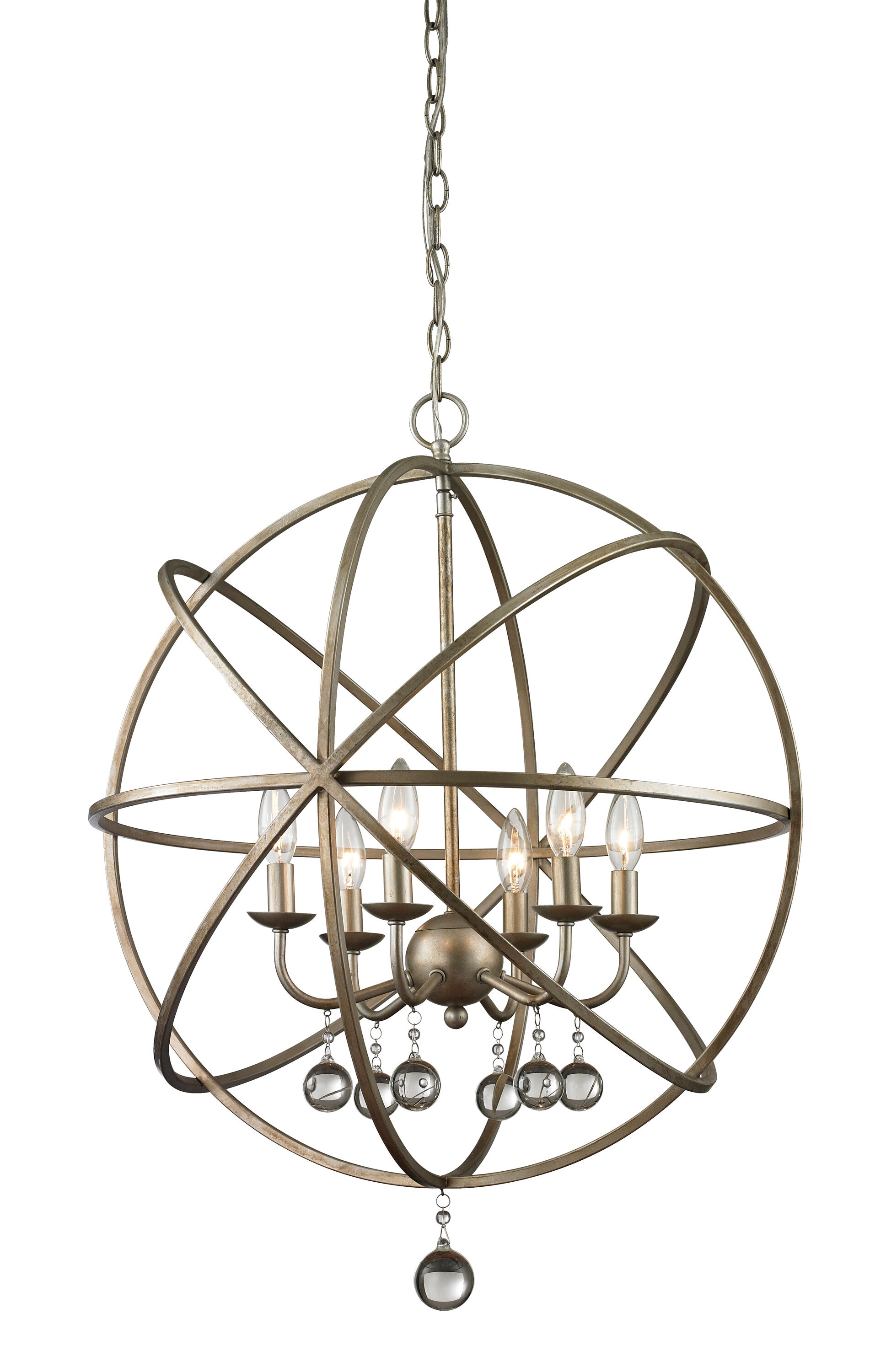 Z-Lite 415-24 Acadia 6 -Light Antique Silver Modern/contemporary Globe Large Hanging Pendant light